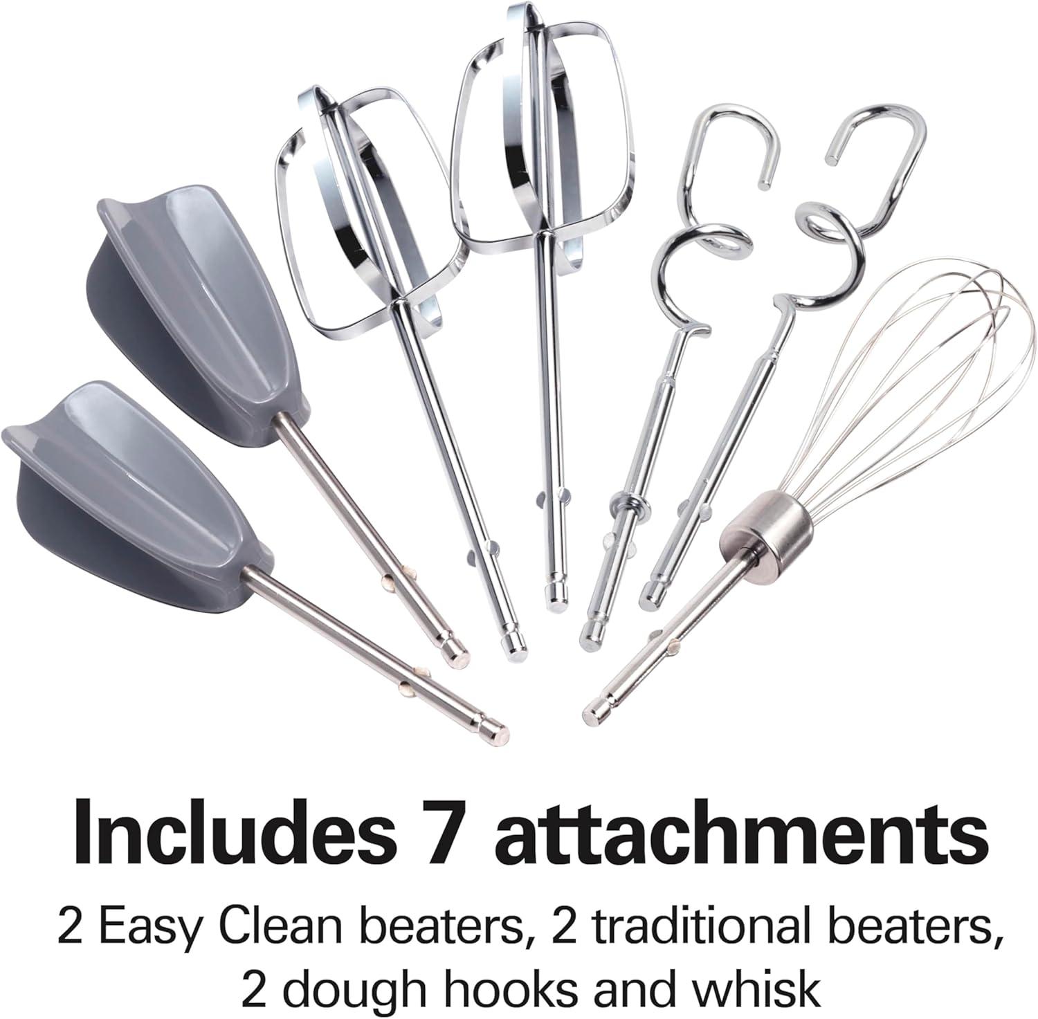 imageHamilton Beach 6Speed Electric Hand Mixer with Whisk Dough Hooks and Easy Clean Beaters Powerful 275 Watt Motor SnapOn Storage Case BlackBlue