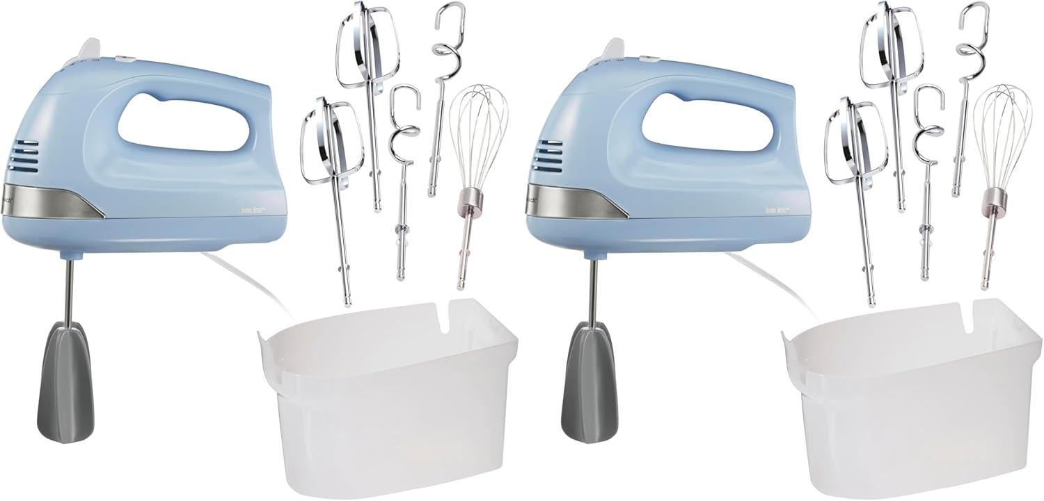 imageHamilton Beach 6Speed Electric Hand Mixer with Whisk Dough Hooks and Easy Clean Beaters Powerful 275 Watt Motor SnapOn Storage Case BlackBlue