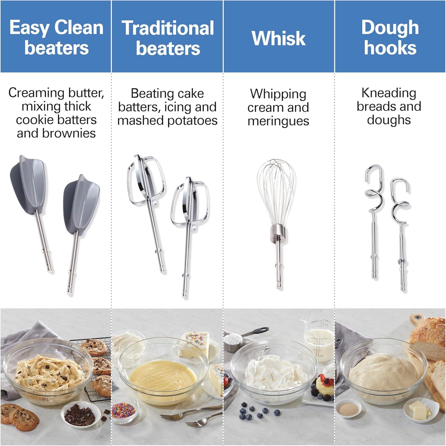 imageHamilton Beach 6Speed Electric Hand Mixer with Whisk Dough Hooks and Easy Clean Beaters Powerful 275 Watt Motor SnapOn Storage Case BlackBlue