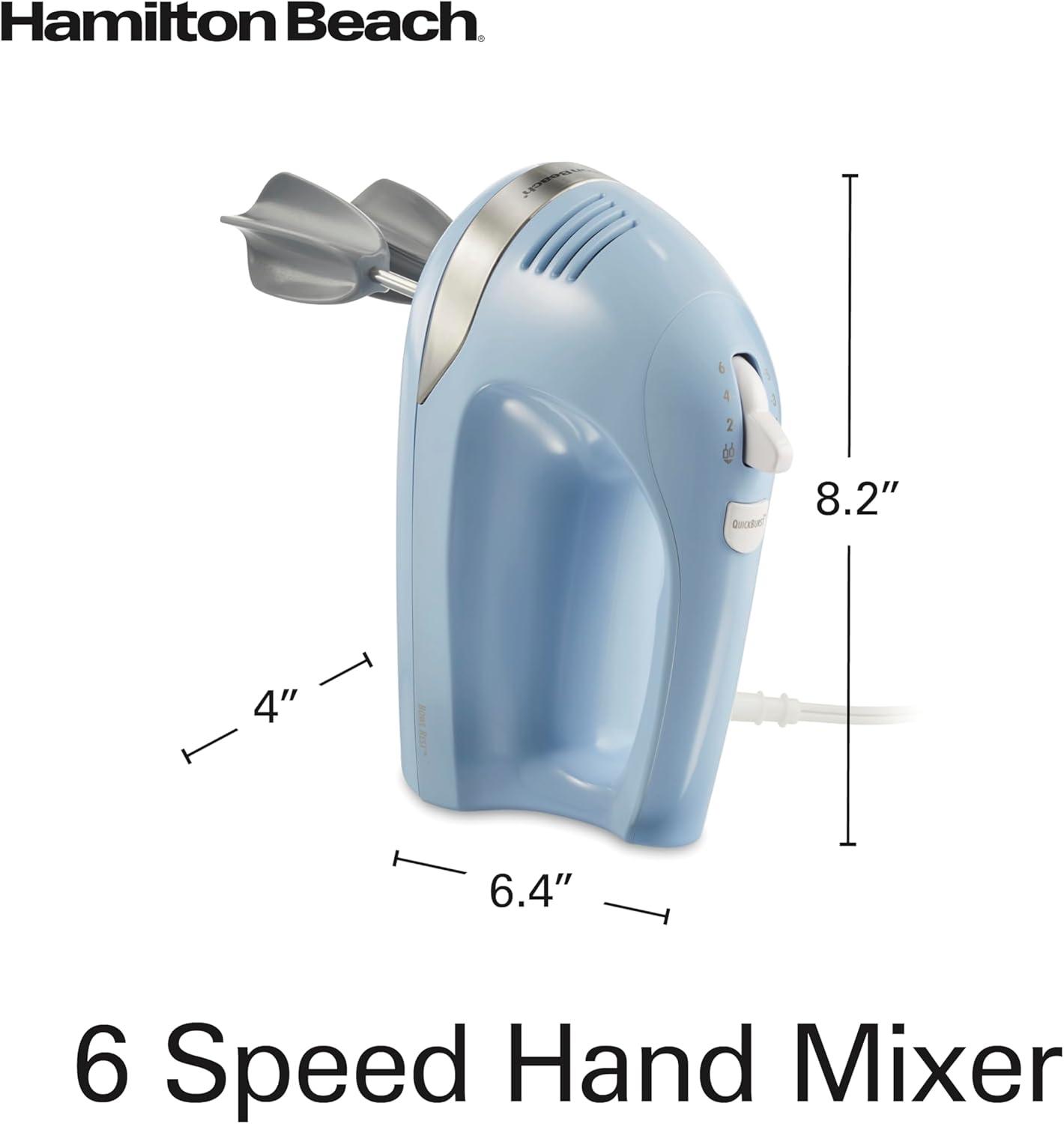 imageHamilton Beach 6Speed Electric Hand Mixer with Whisk Dough Hooks and Easy Clean Beaters Powerful 275 Watt Motor SnapOn Storage Case BlackBlue