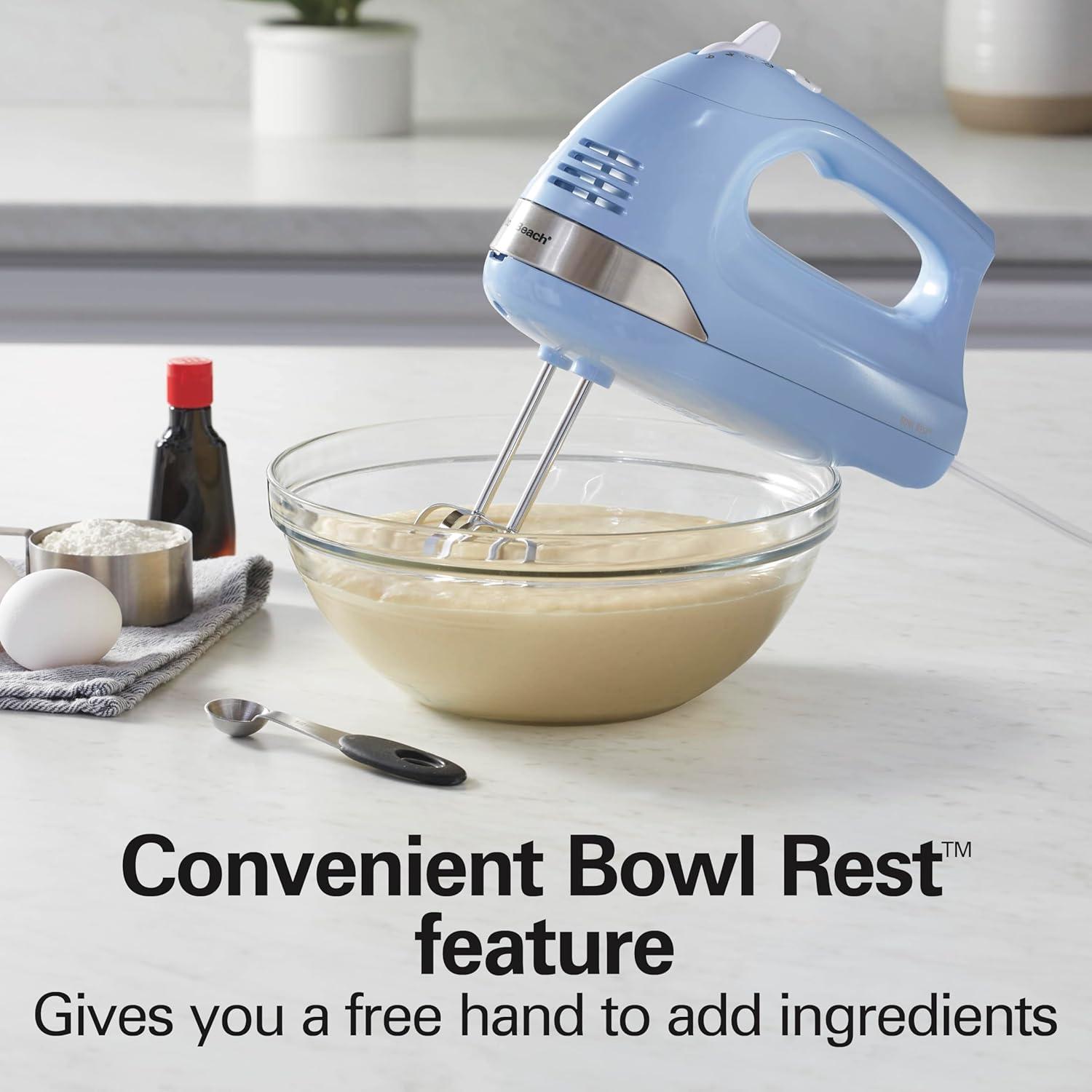imageHamilton Beach 6Speed Electric Hand Mixer with Whisk Dough Hooks and Easy Clean Beaters Powerful 275 Watt Motor SnapOn Storage Case BlackBlue