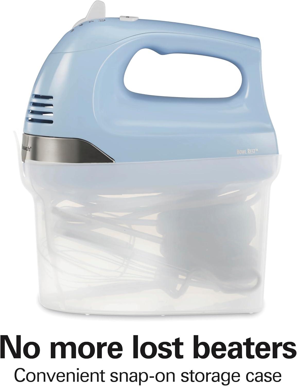 imageHamilton Beach 6Speed Electric Hand Mixer with Whisk Dough Hooks and Easy Clean Beaters Powerful 275 Watt Motor SnapOn Storage Case BlackBlue