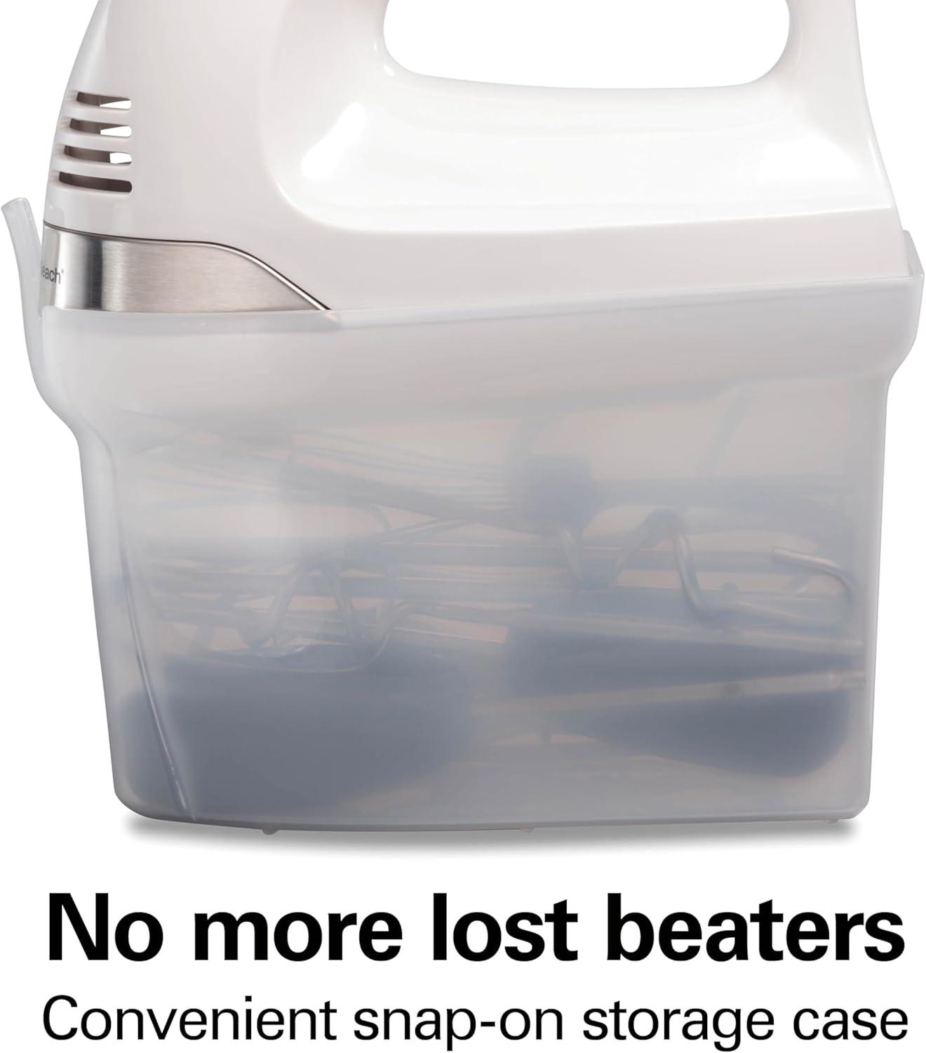 imageHamilton Beach 6Speed Electric Hand Mixer with Whisk Dough Hooks and Easy Clean Beaters Powerful 275 Watt Motor SnapOn Storage Case BlackWhite