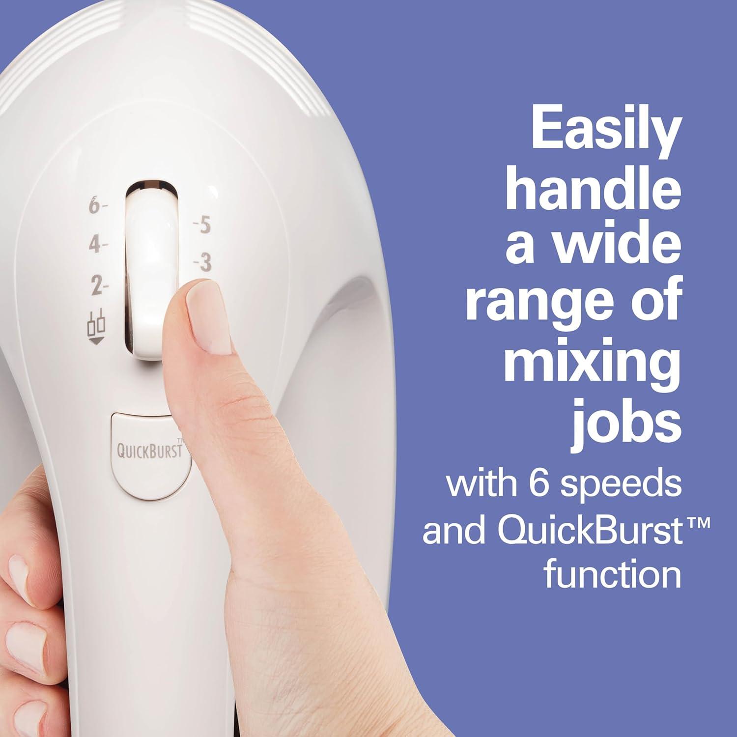 imageHamilton Beach 6Speed Electric Hand Mixer with Whisk Dough Hooks and Easy Clean Beaters Powerful 275 Watt Motor SnapOn Storage Case BlackWhite