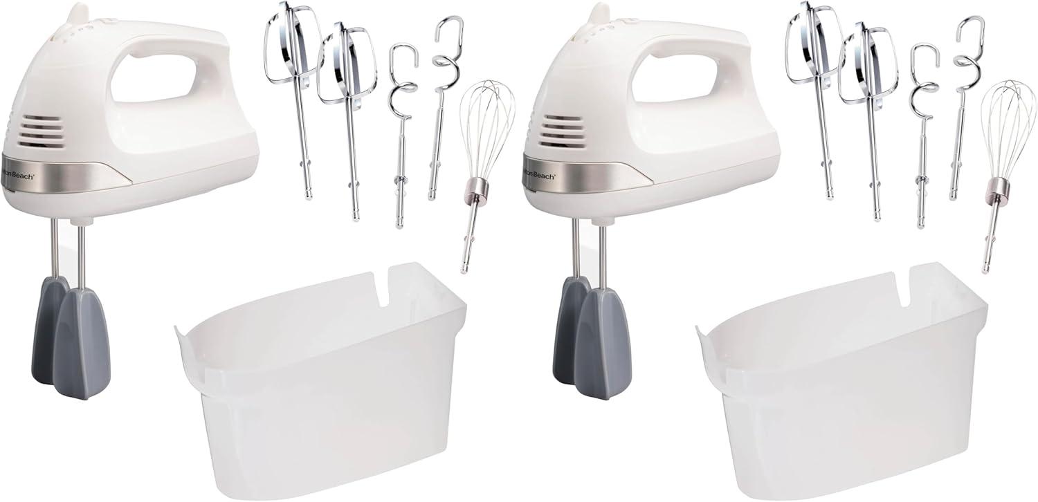 imageHamilton Beach 6Speed Electric Hand Mixer with Whisk Dough Hooks and Easy Clean Beaters Powerful 275 Watt Motor SnapOn Storage Case BlackWhite
