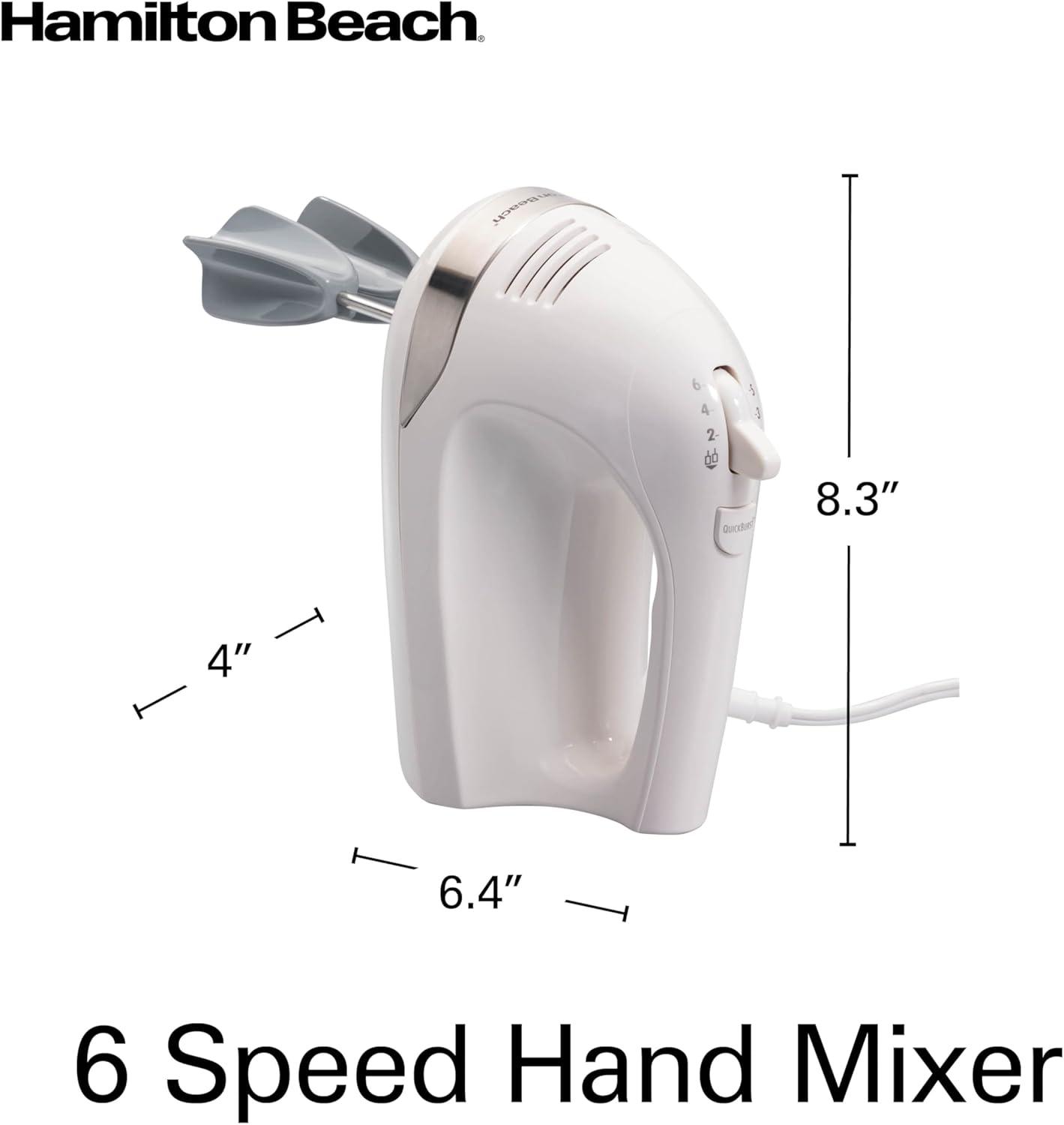 imageHamilton Beach 6Speed Electric Hand Mixer with Whisk Dough Hooks and Easy Clean Beaters Powerful 275 Watt Motor SnapOn Storage Case BlackWhite