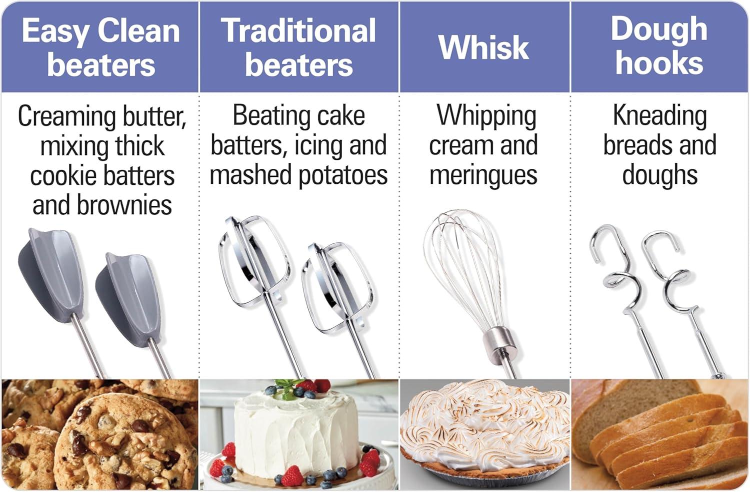 imageHamilton Beach 6Speed Electric Hand Mixer with Whisk Dough Hooks and Easy Clean Beaters Powerful 275 Watt Motor SnapOn Storage Case BlackWhite