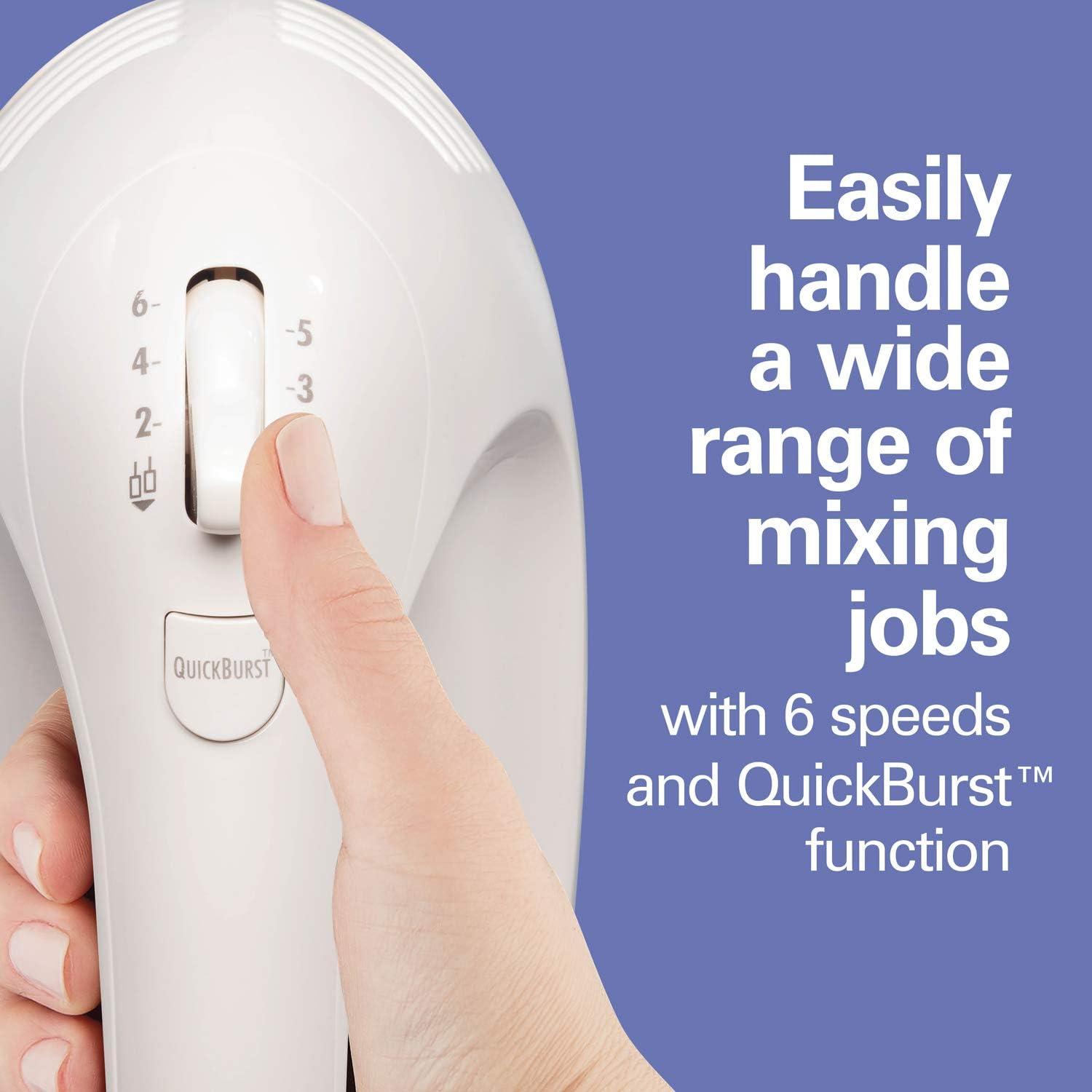 imageHamilton Beach 6Speed Electric Hand Mixer with Whisk Dough Hooks and Easy Clean Beaters Powerful 275 Watt Motor SnapOn Storage Case BlackWhite