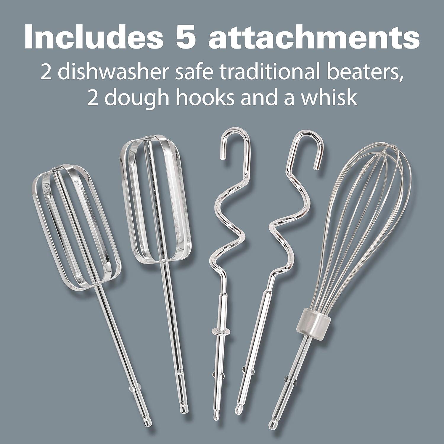 imageHamilton Beach 6Speed Electric Hand Mixer with Whisk Traditional Beaters Dough Hooks SnapOn Storage Case 275 Watts RedRed