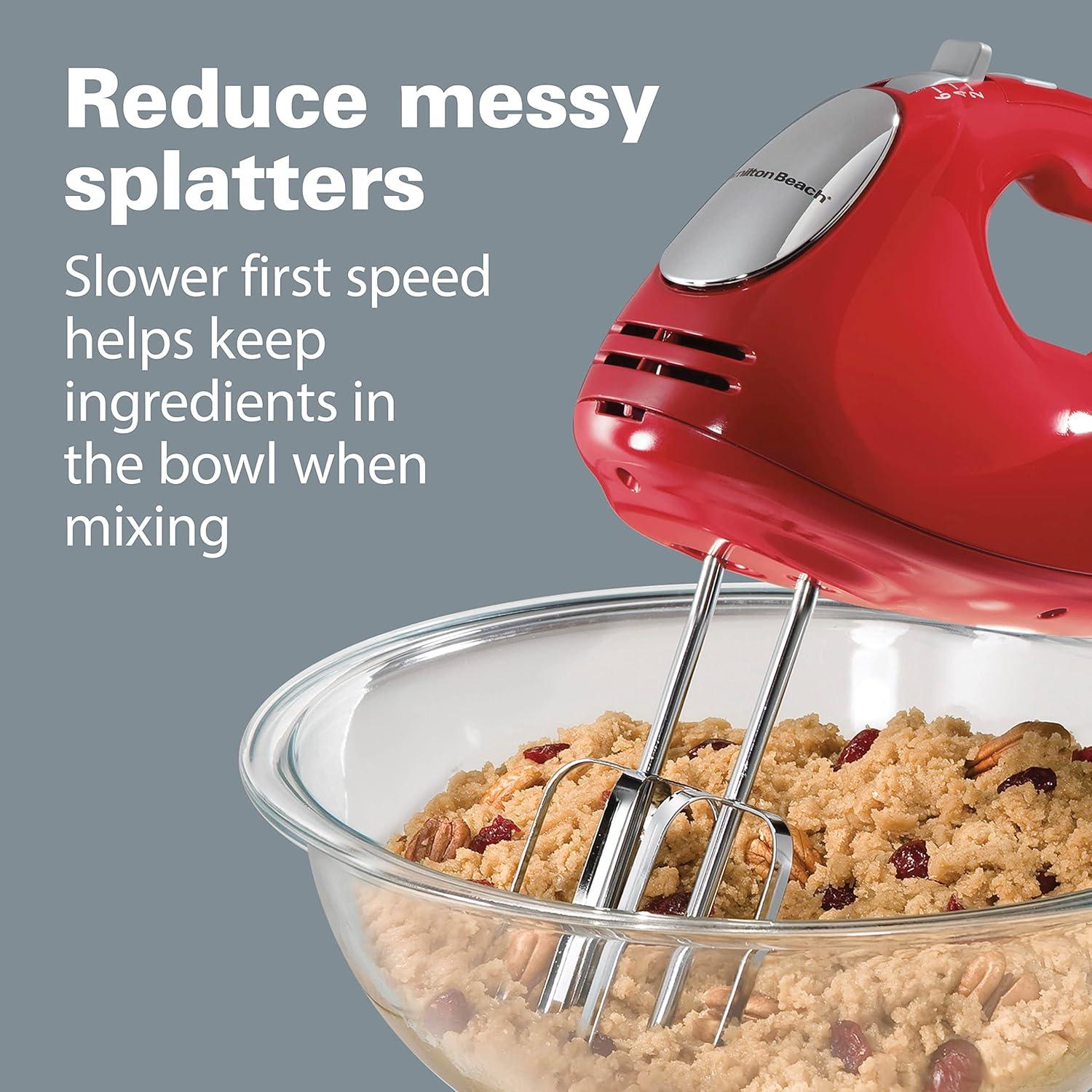 imageHamilton Beach 6Speed Electric Hand Mixer with Whisk Traditional Beaters Dough Hooks SnapOn Storage Case 275 Watts RedRed