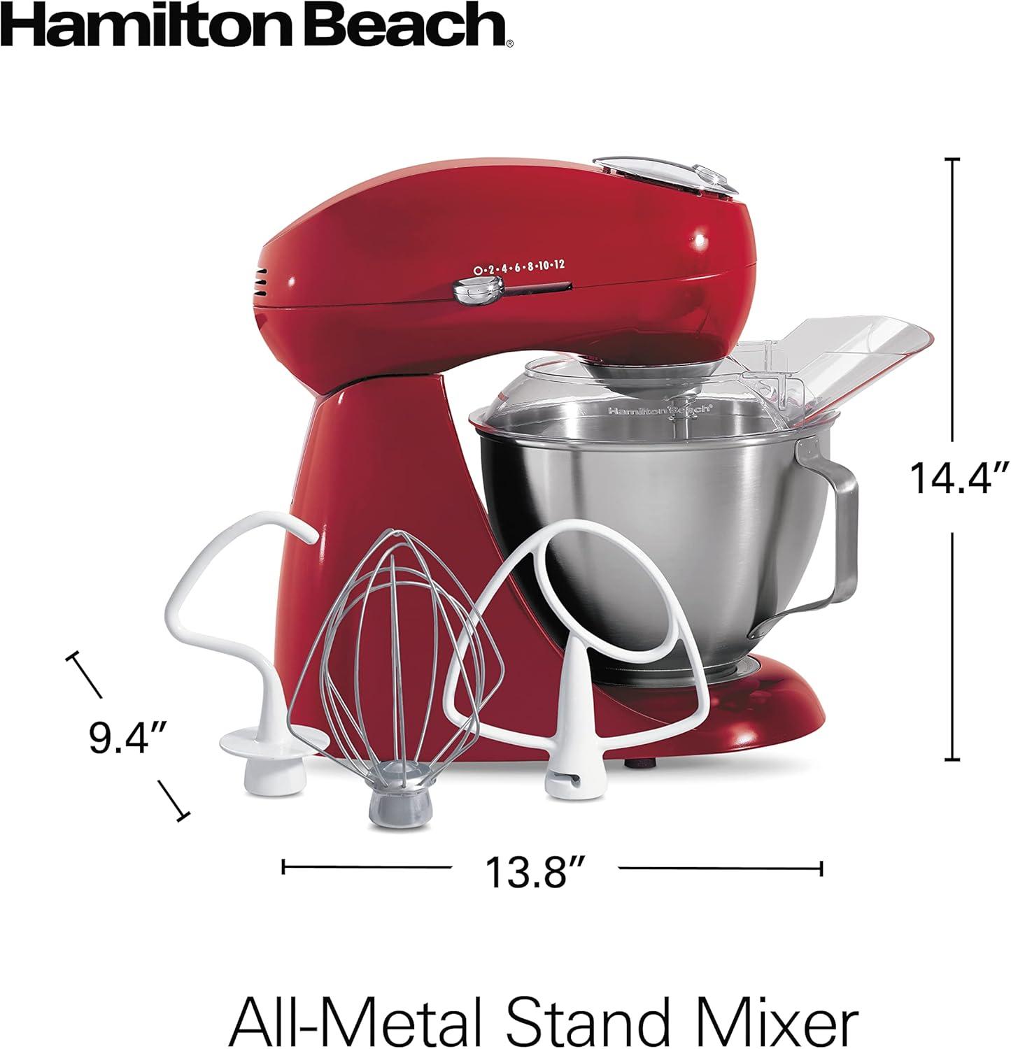 imageHamilton Beach AllMetal 12Speed Electric Stand Mixer TiltHead 45 Quarts Pouring Shield Licorice 63227Red