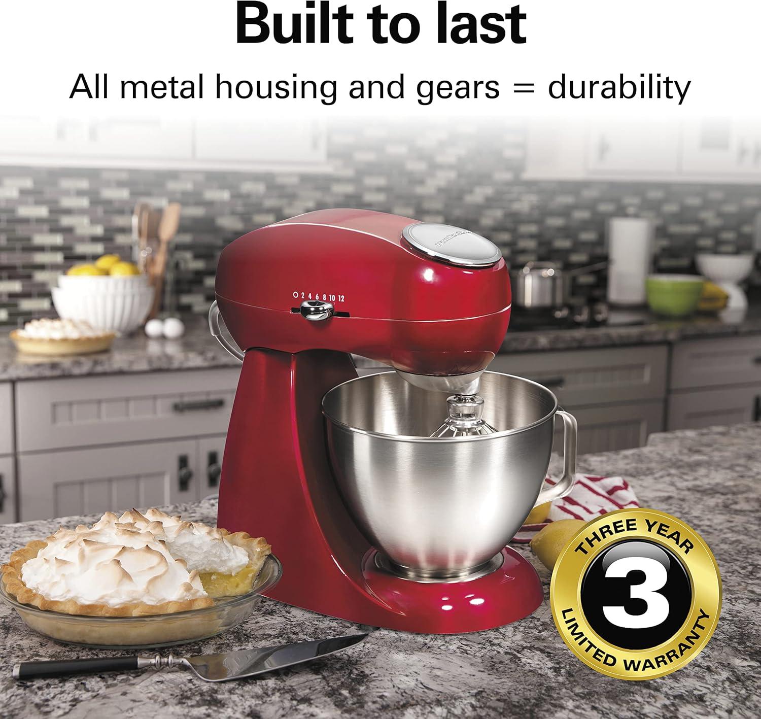 imageHamilton Beach AllMetal 12Speed Electric Stand Mixer TiltHead 45 Quarts Pouring Shield Licorice 63227Red
