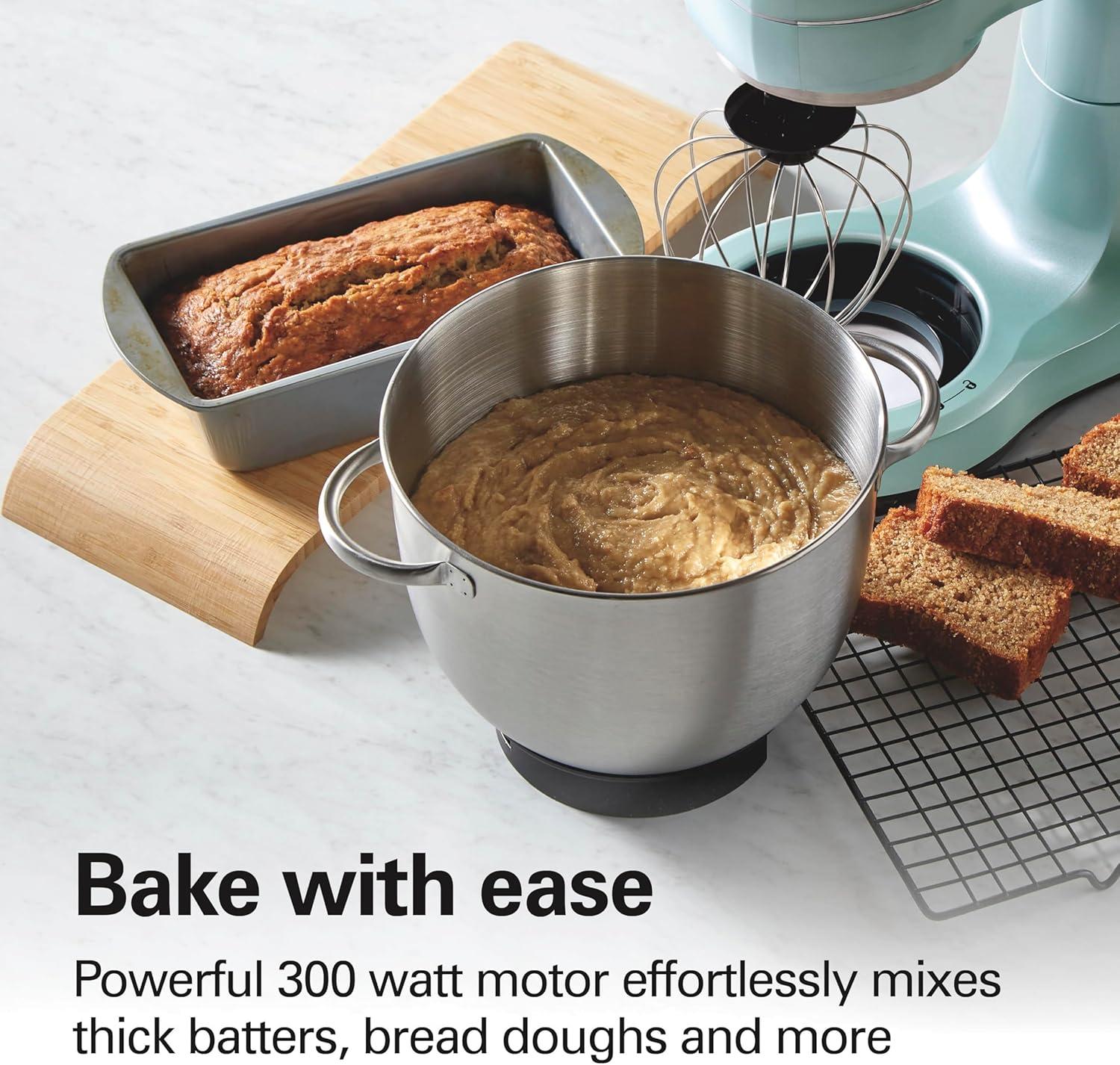 imageHamilton Beach Electric Stand Mixer 4 Quarts Dough Hook Flat Beater Attachments Splash Guard 7 Speeds with Whisk EasyCarry Top Handle BlueAqua