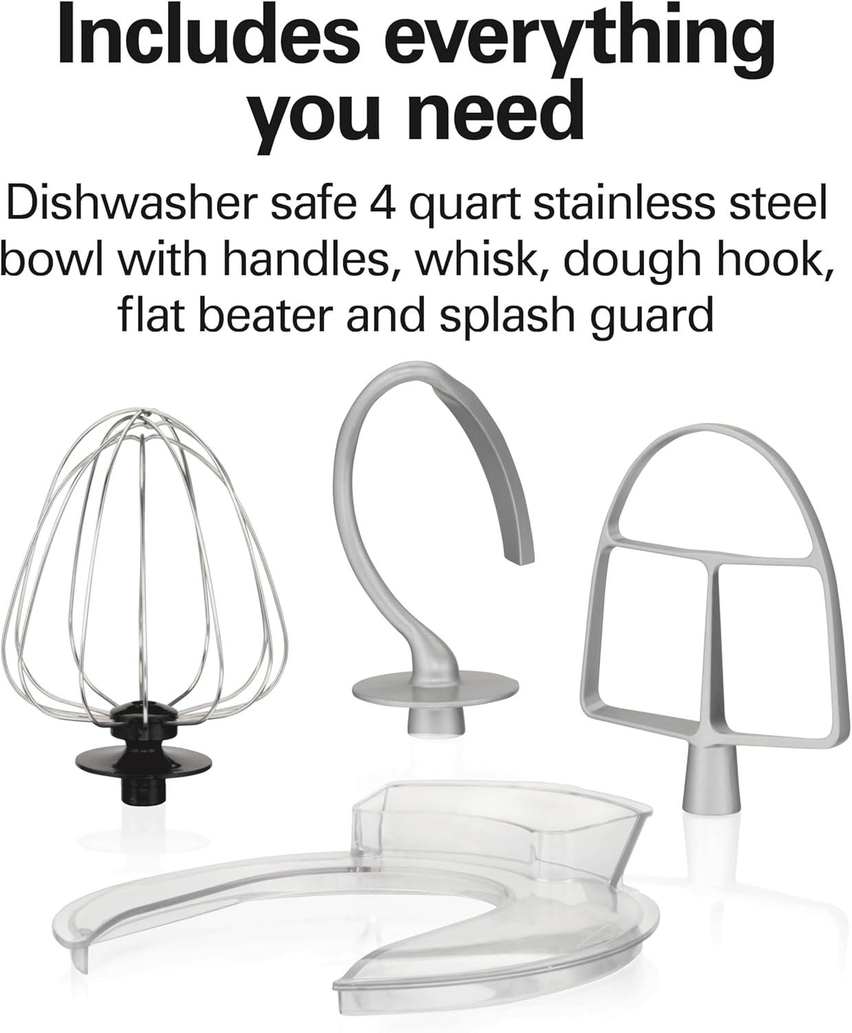 imageHamilton Beach Electric Stand Mixer 4 Quarts Dough Hook Flat Beater Attachments Splash Guard 7 Speeds with Whisk EasyCarry Top Handle BlueBlack