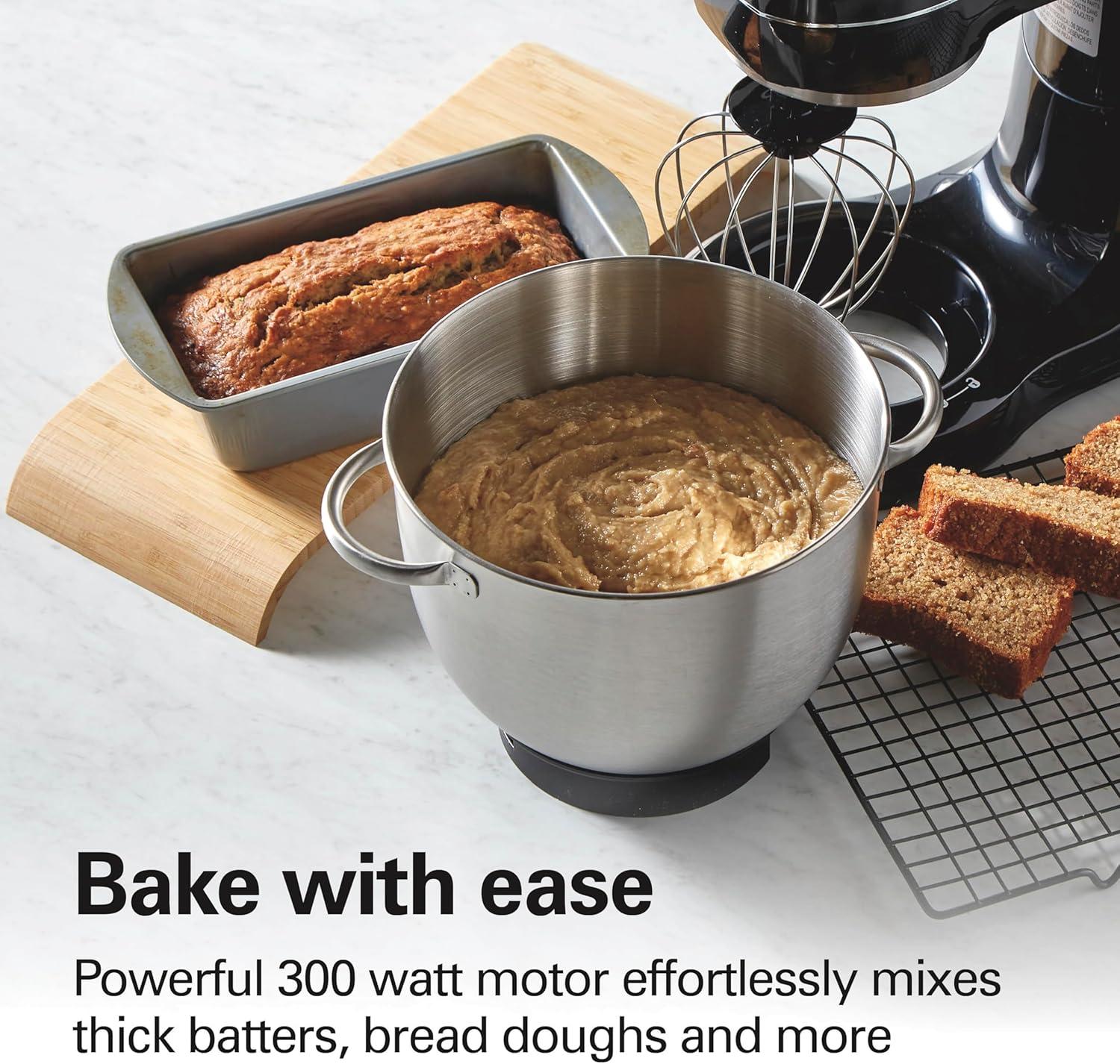 imageHamilton Beach Electric Stand Mixer 4 Quarts Dough Hook Flat Beater Attachments Splash Guard 7 Speeds with Whisk EasyCarry Top Handle BlueBlack