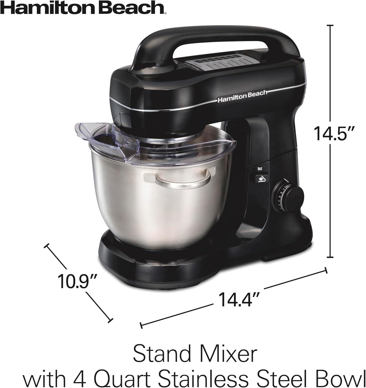 imageHamilton Beach Electric Stand Mixer 4 Quarts Dough Hook Flat Beater Attachments Splash Guard 7 Speeds with Whisk EasyCarry Top Handle BlueBlack