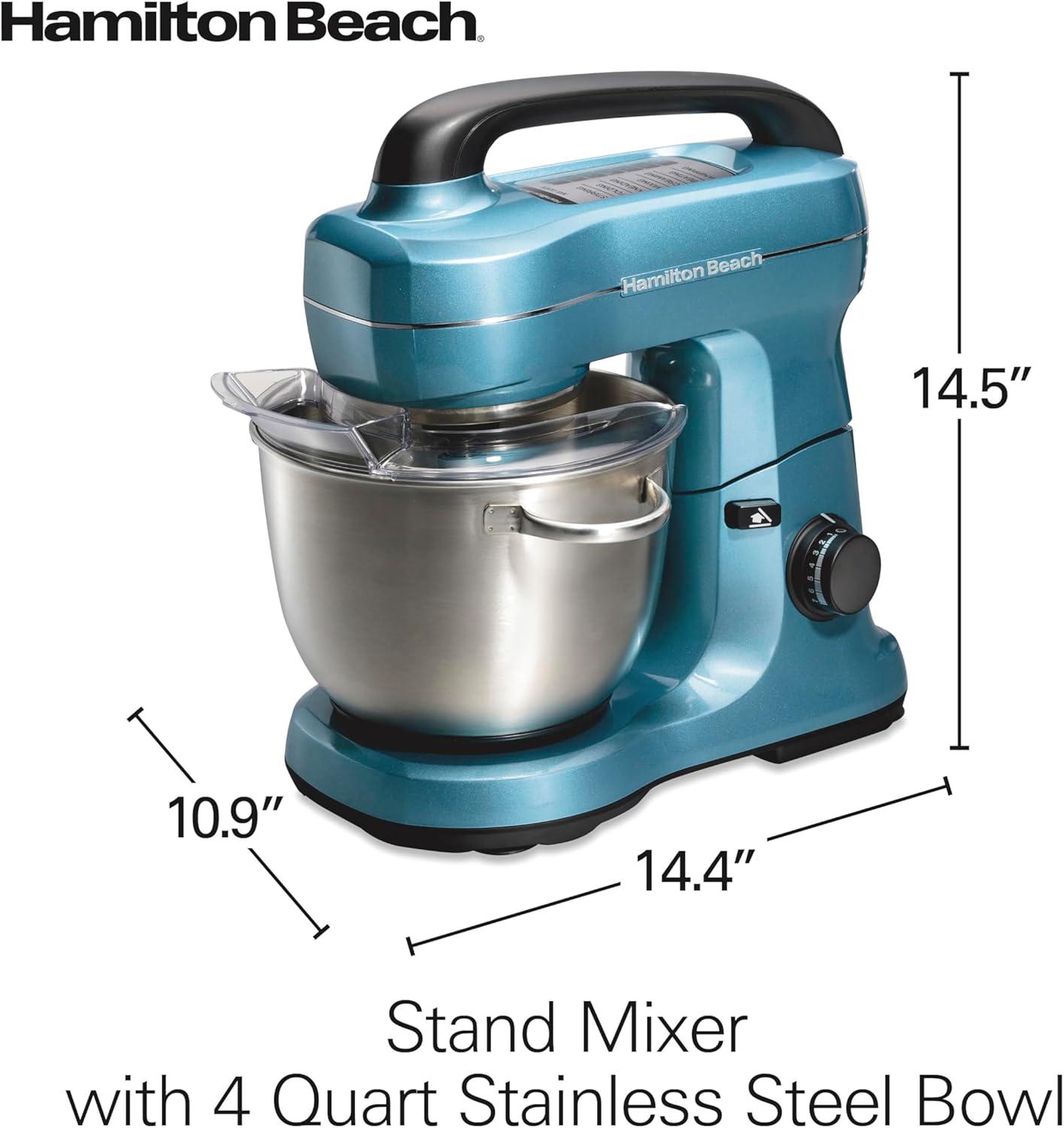 imageHamilton Beach Electric Stand Mixer 4 Quarts Dough Hook Flat Beater Attachments Splash Guard 7 Speeds with Whisk EasyCarry Top Handle BlueBlue