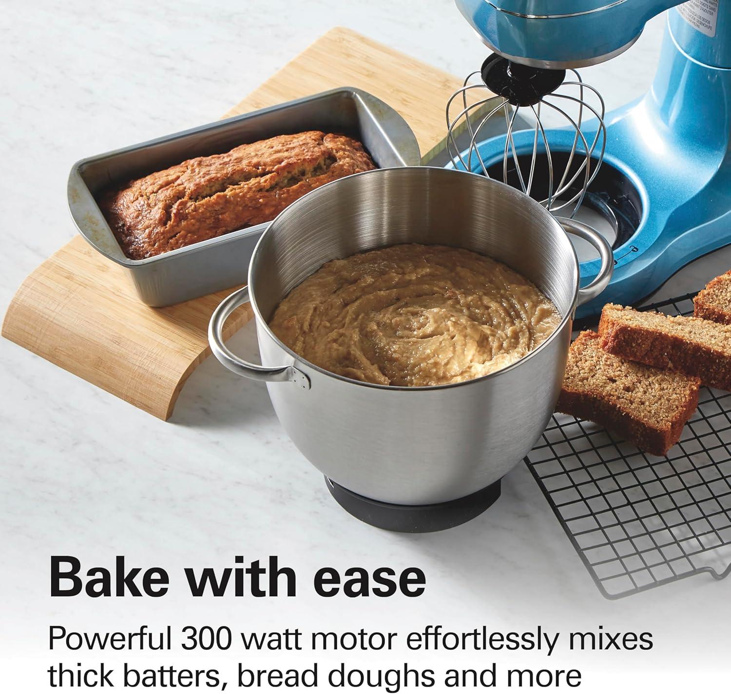 imageHamilton Beach Electric Stand Mixer 4 Quarts Dough Hook Flat Beater Attachments Splash Guard 7 Speeds with Whisk EasyCarry Top Handle BlueBlue