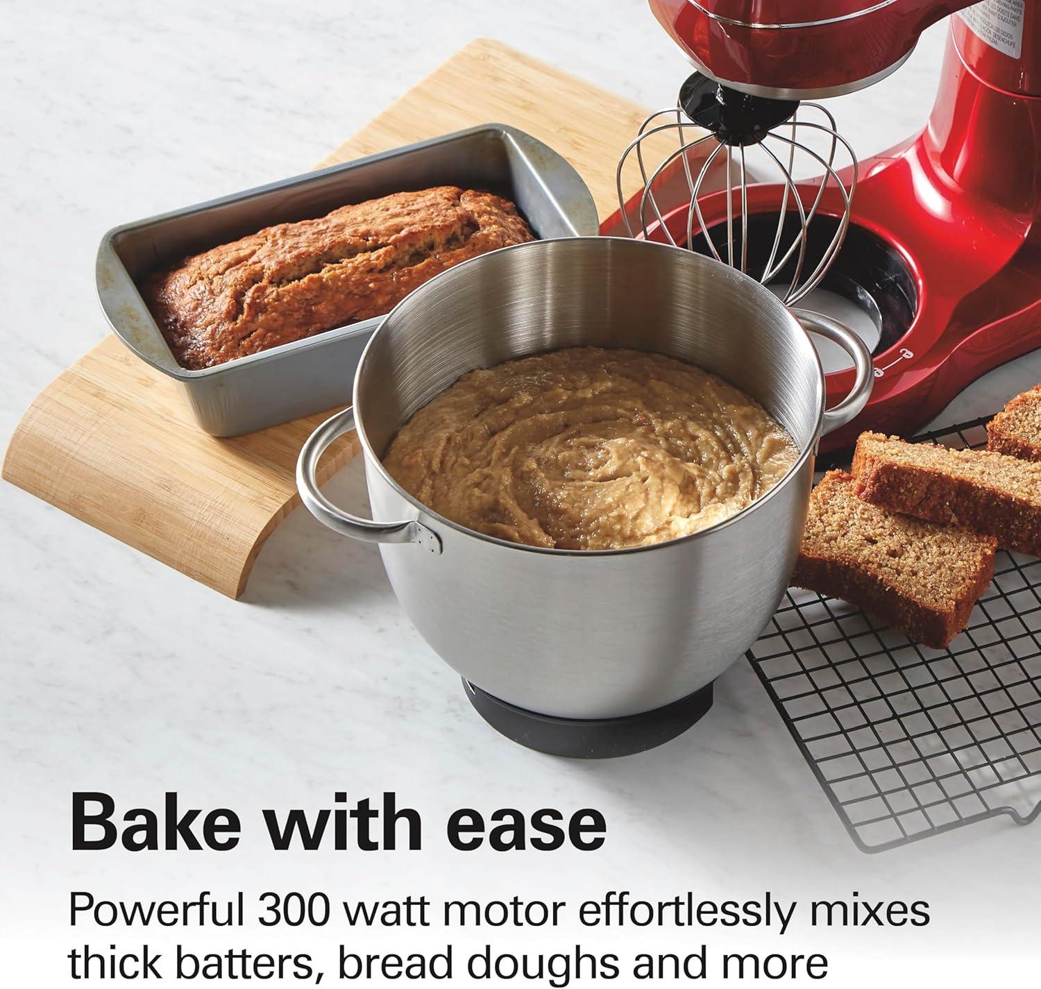 imageHamilton Beach Electric Stand Mixer 4 Quarts Dough Hook Flat Beater Attachments Splash Guard 7 Speeds with Whisk EasyCarry Top Handle BlueRed