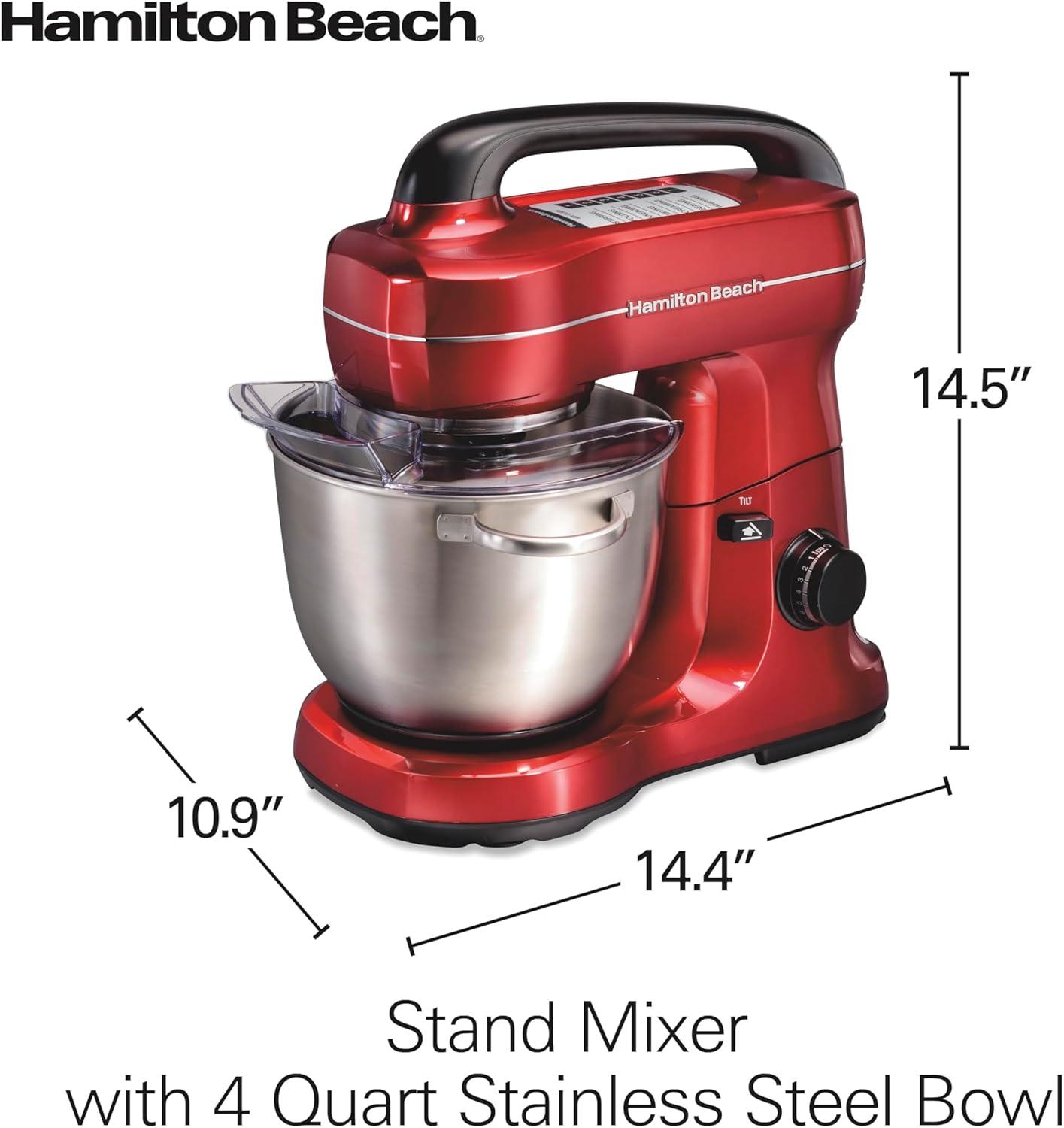 imageHamilton Beach Electric Stand Mixer 4 Quarts Dough Hook Flat Beater Attachments Splash Guard 7 Speeds with Whisk EasyCarry Top Handle BlueRed