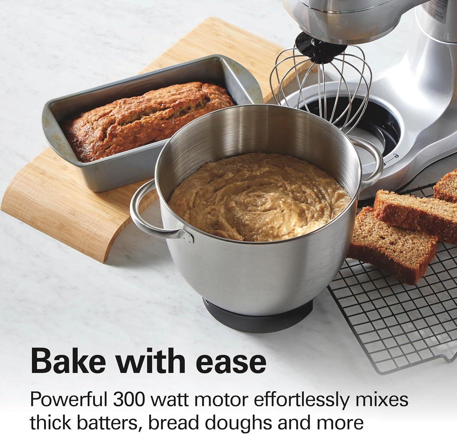 imageHamilton Beach Electric Stand Mixer 4 Quarts Dough Hook Flat Beater Attachments Splash Guard 7 Speeds with Whisk EasyCarry Top Handle BlueSilver