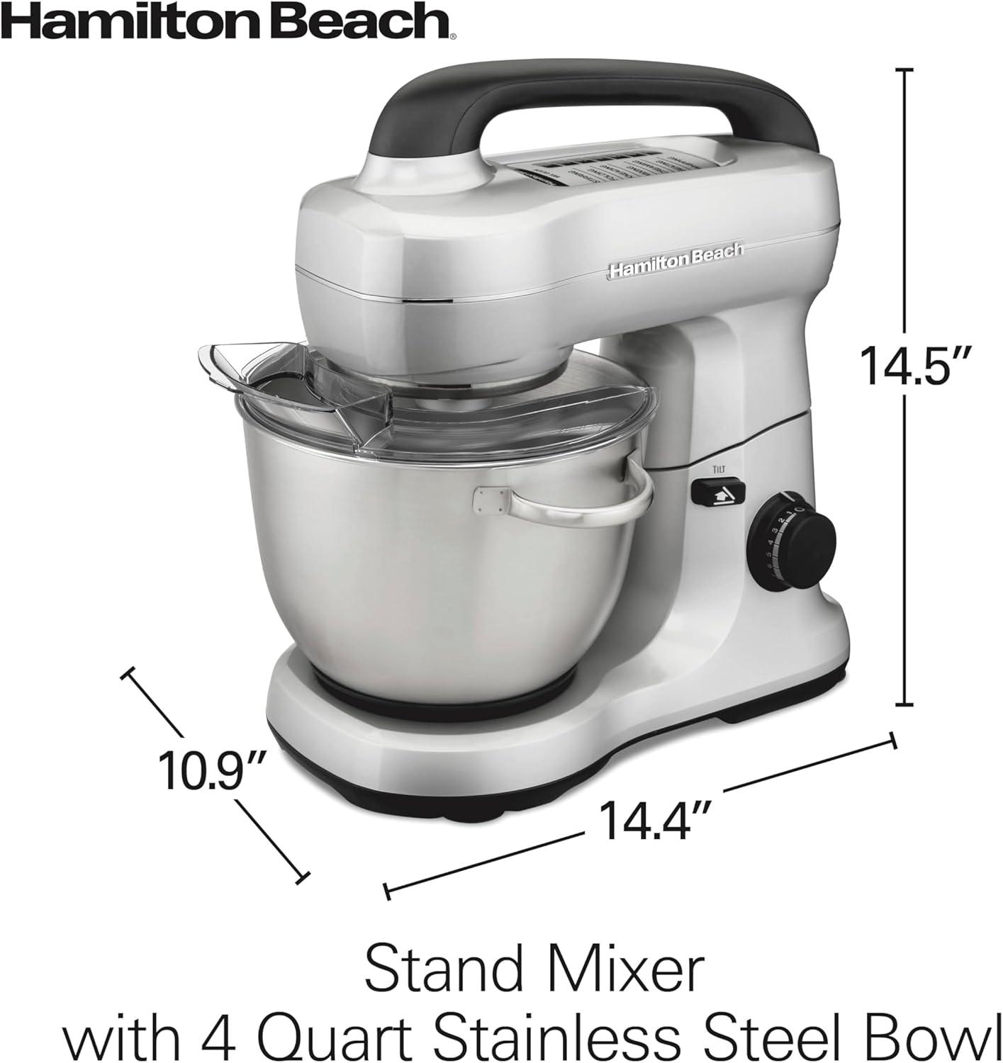 imageHamilton Beach Electric Stand Mixer 4 Quarts Dough Hook Flat Beater Attachments Splash Guard 7 Speeds with Whisk EasyCarry Top Handle BlueSilver