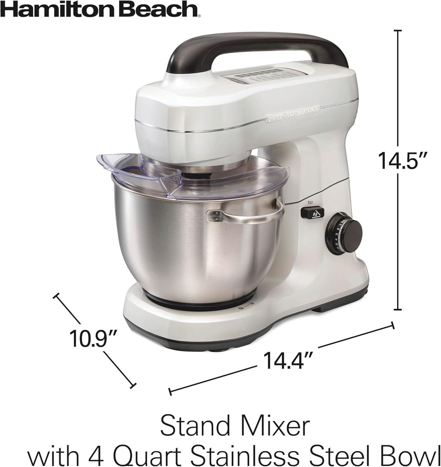 imageHamilton Beach Electric Stand Mixer 4 Quarts Dough Hook Flat Beater Attachments Splash Guard 7 Speeds with Whisk EasyCarry Top Handle BlueWhite