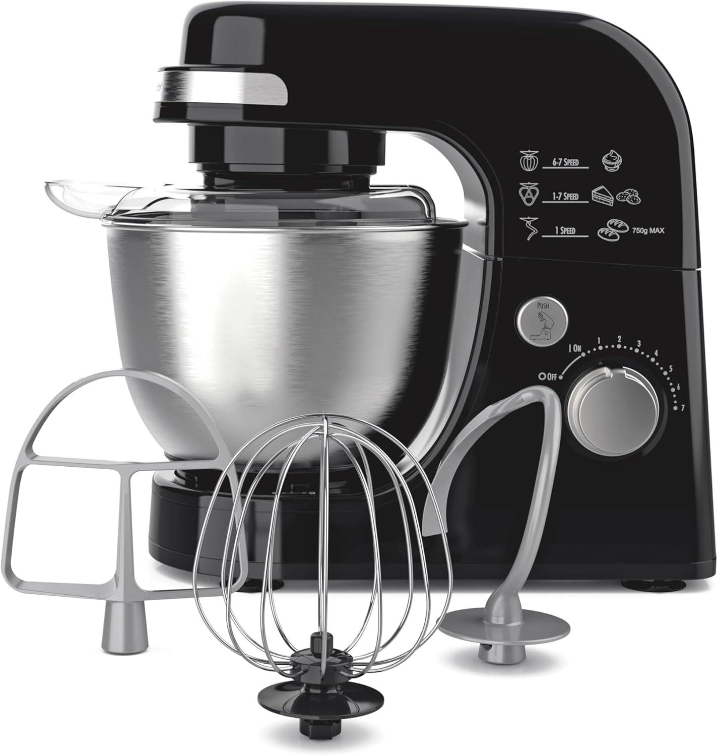 imageHamilton Beach Electric Stand Mixer 4 Quarts Dough Hook Flat Beater Attachments Splash Guard 7 Speeds with Whisk WhiteBlack