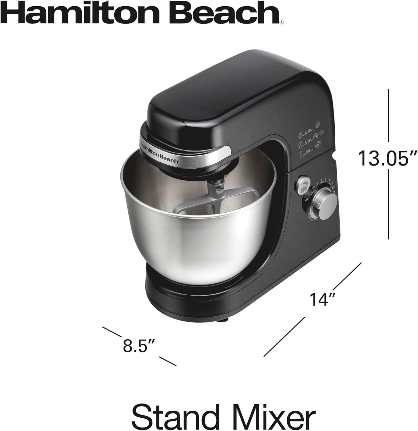 imageHamilton Beach Electric Stand Mixer 4 Quarts Dough Hook Flat Beater Attachments Splash Guard 7 Speeds with Whisk WhiteBlack