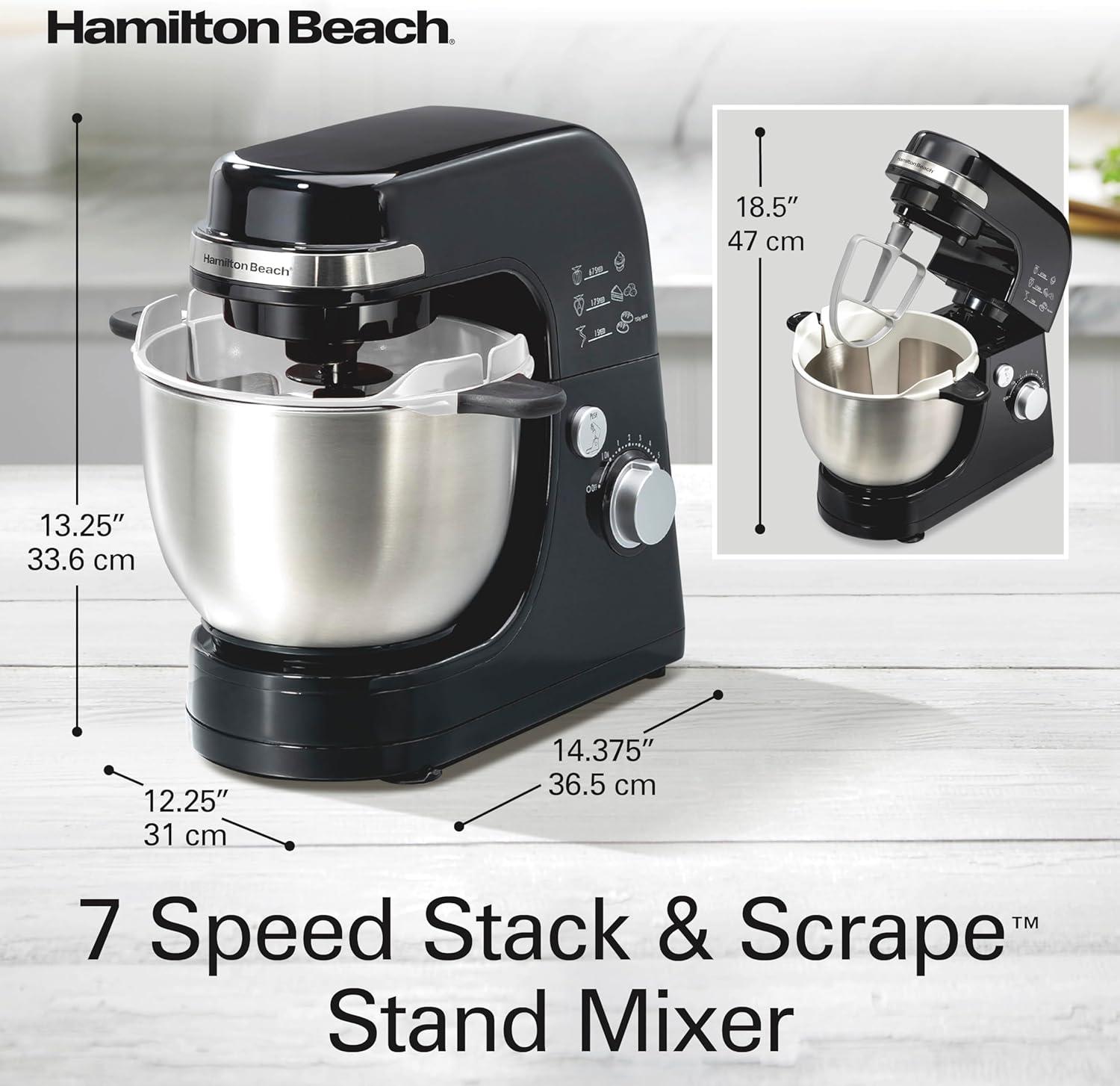 imageHamilton Beach Electric Stand Mixer 4 Quarts Dough Hook Flat Beater Attachments Splash Guard 7 Speeds with Whisk WhiteBlack