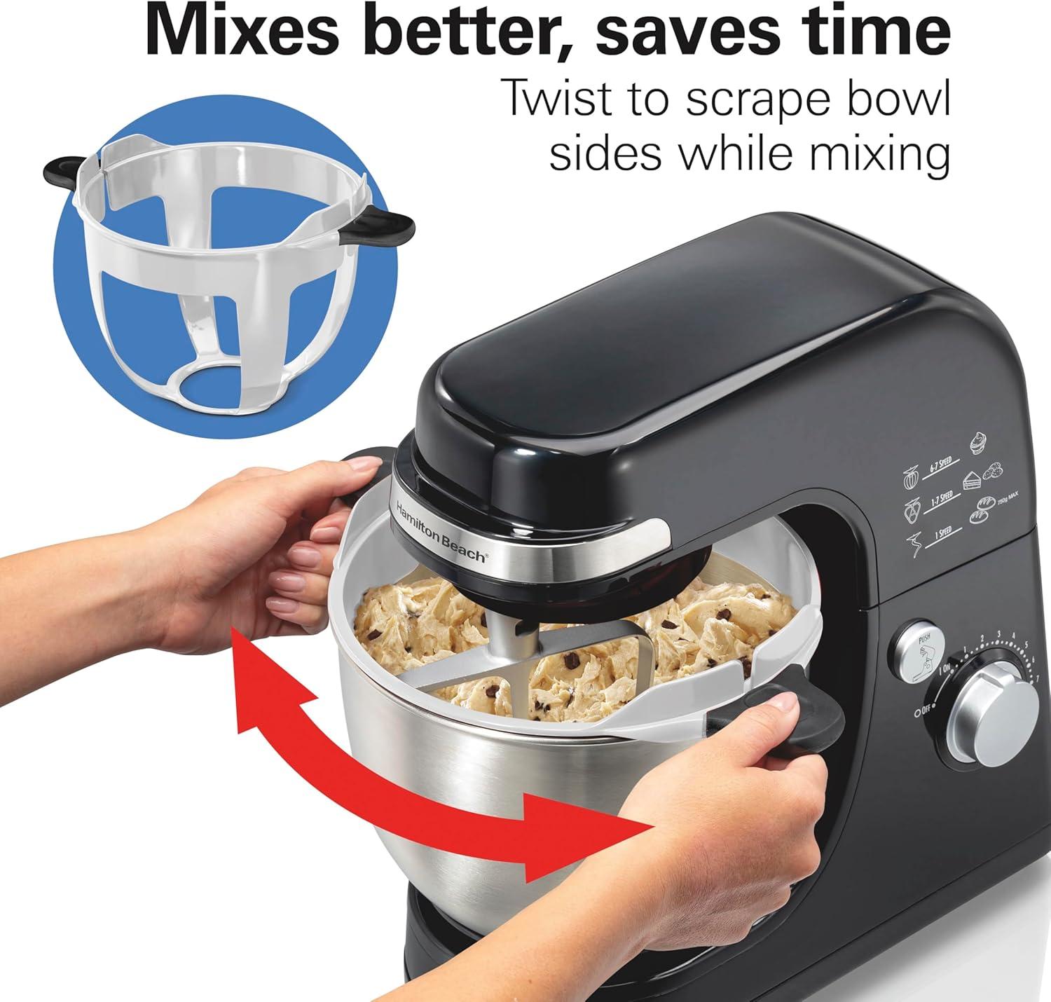 imageHamilton Beach Electric Stand Mixer 4 Quarts Dough Hook Flat Beater Attachments Splash Guard 7 Speeds with Whisk WhiteBlack