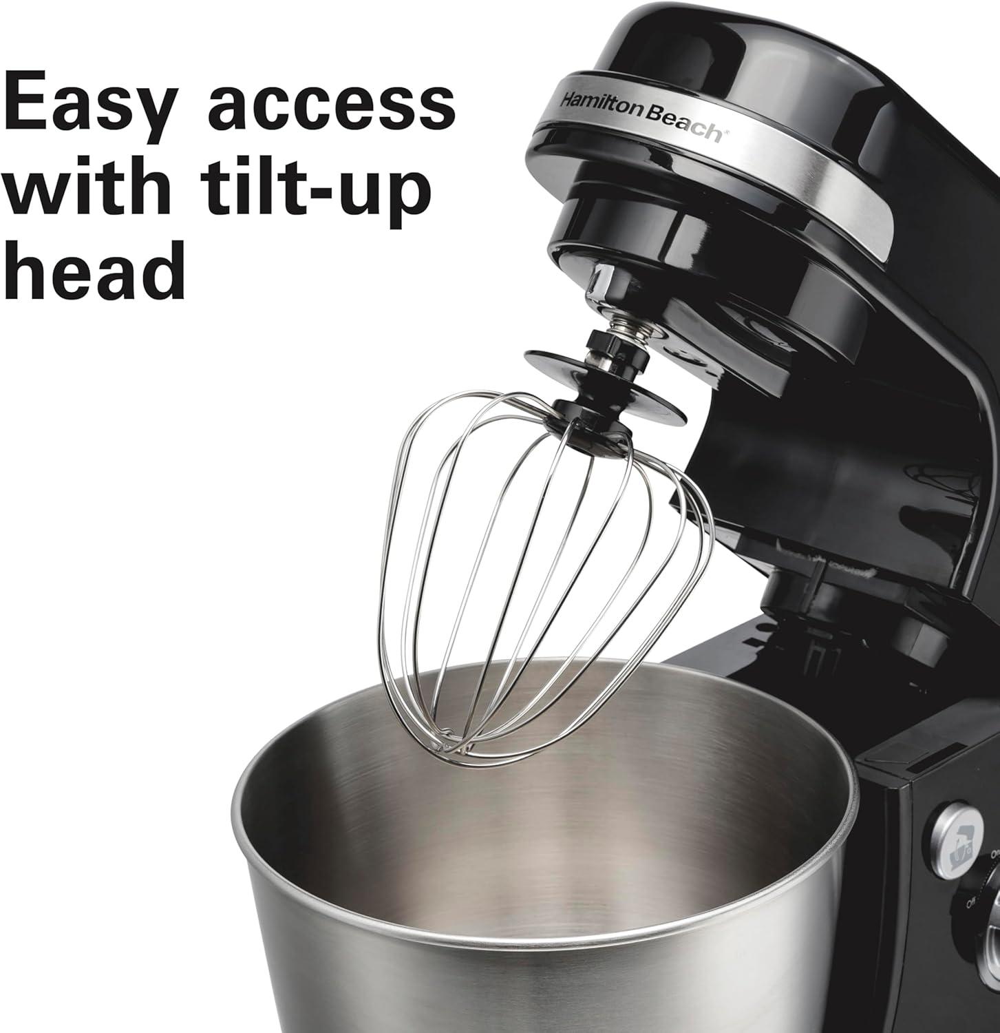 imageHamilton Beach Electric Stand Mixer 4 Quarts Dough Hook Flat Beater Attachments Splash Guard 7 Speeds with Whisk WhiteBlack