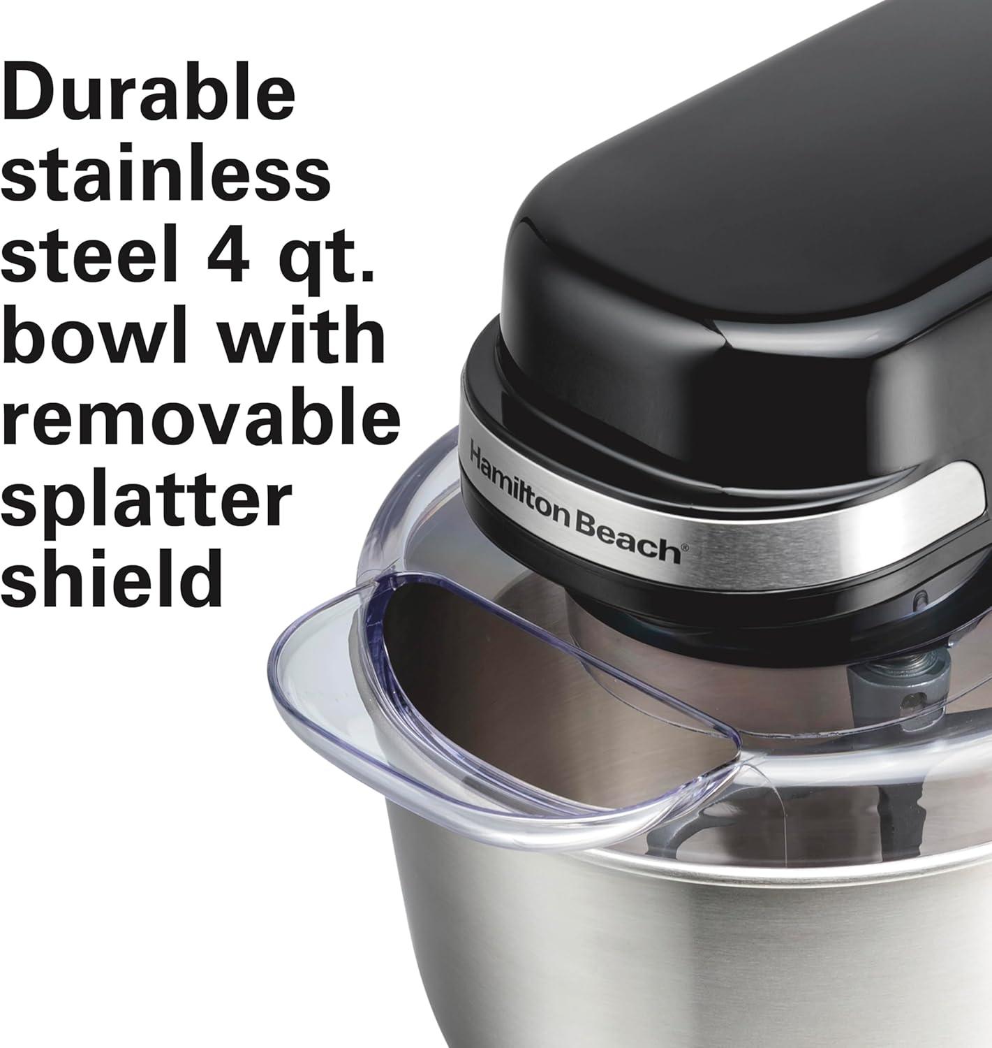 imageHamilton Beach Electric Stand Mixer 4 Quarts Dough Hook Flat Beater Attachments Splash Guard 7 Speeds with Whisk WhiteBlack