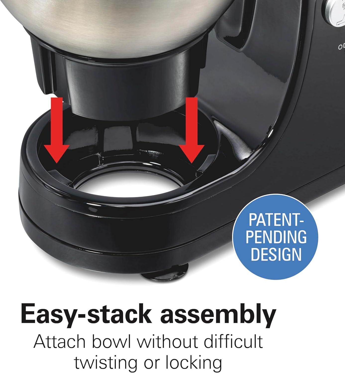 imageHamilton Beach Electric Stand Mixer 4 Quarts Dough Hook Flat Beater Attachments Splash Guard 7 Speeds with Whisk WhiteBlack