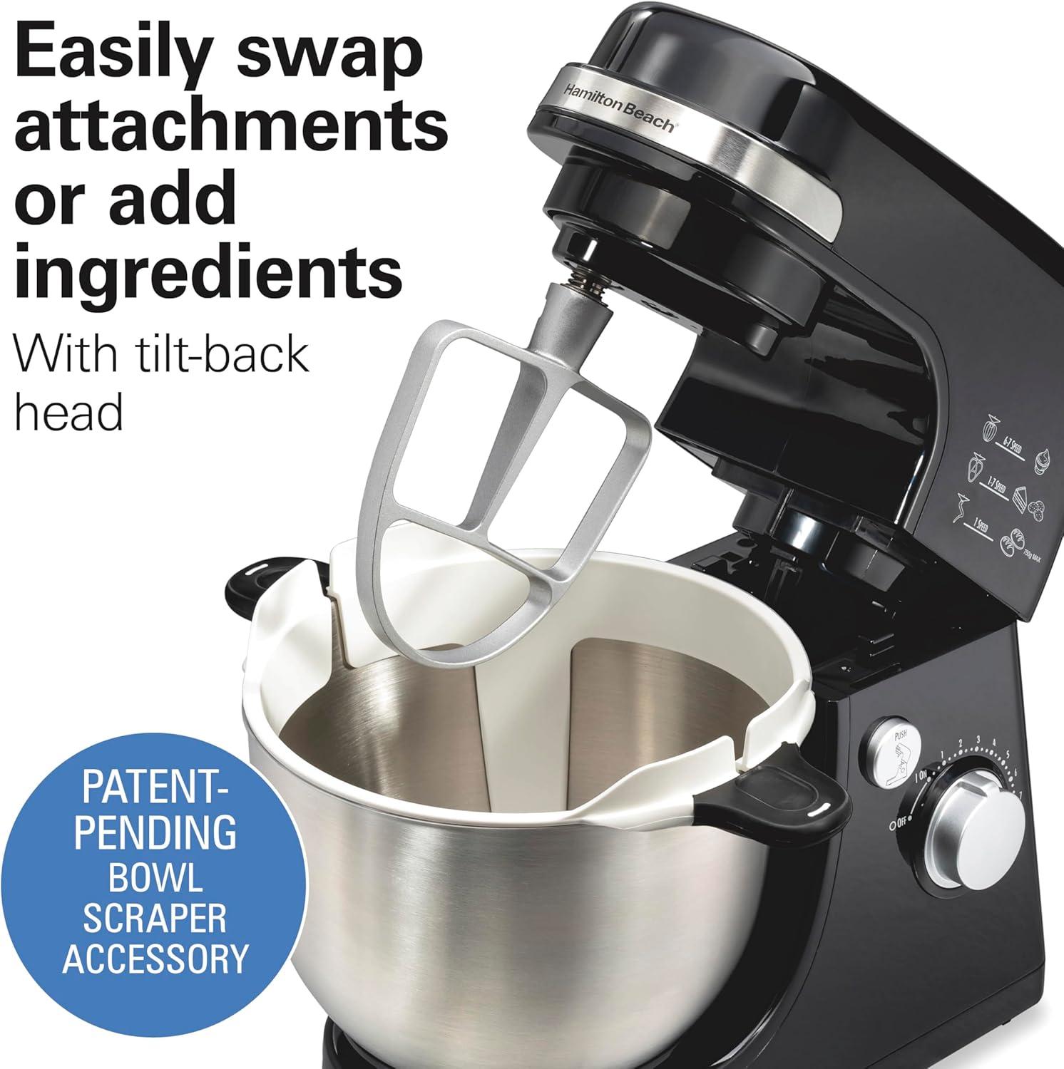imageHamilton Beach Electric Stand Mixer 4 Quarts Dough Hook Flat Beater Attachments Splash Guard 7 Speeds with Whisk WhiteBlack
