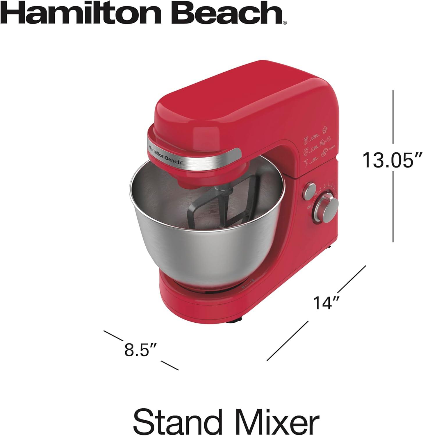 imageHamilton Beach Electric Stand Mixer 4 Quarts Dough Hook Flat Beater Attachments Splash Guard 7 Speeds with Whisk WhiteRed