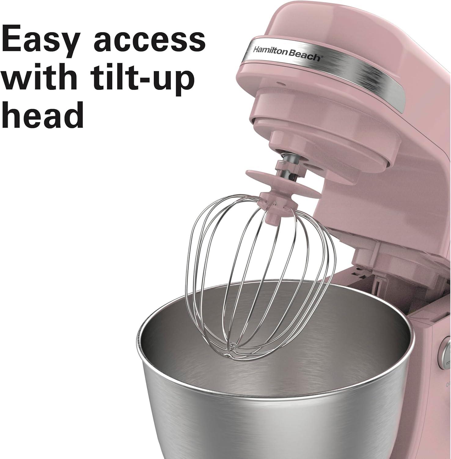imageHamilton Beach Electric Stand Mixer 4 Quarts Dough Hook Flat Beater Attachments Splash Guard 7 Speeds with Whisk WhiteRose