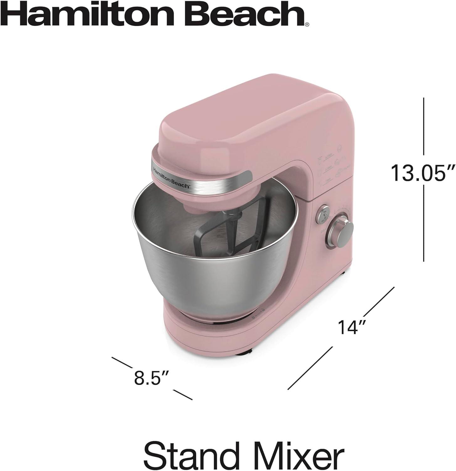 imageHamilton Beach Electric Stand Mixer 4 Quarts Dough Hook Flat Beater Attachments Splash Guard 7 Speeds with Whisk WhiteRose