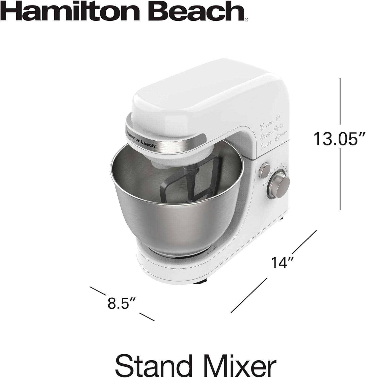 imageHamilton Beach Electric Stand Mixer 4 Quarts Dough Hook Flat Beater Attachments Splash Guard 7 Speeds with Whisk WhiteWhite