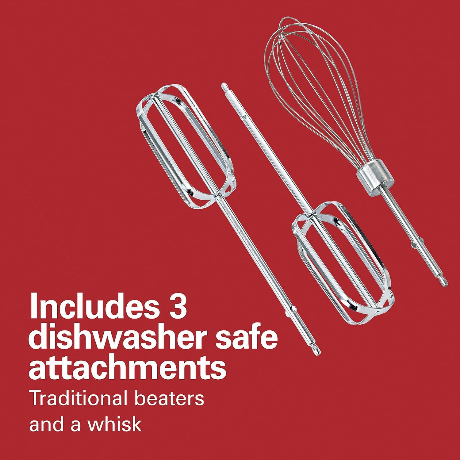 imageHamilton Beach Power Deluxe 6Speed Electric Hand Mixer with SnapOn Storage Case QuickBurst Beaters Whisk Powerful 250 Watt Motor Bowl Rest White 62695VWhite