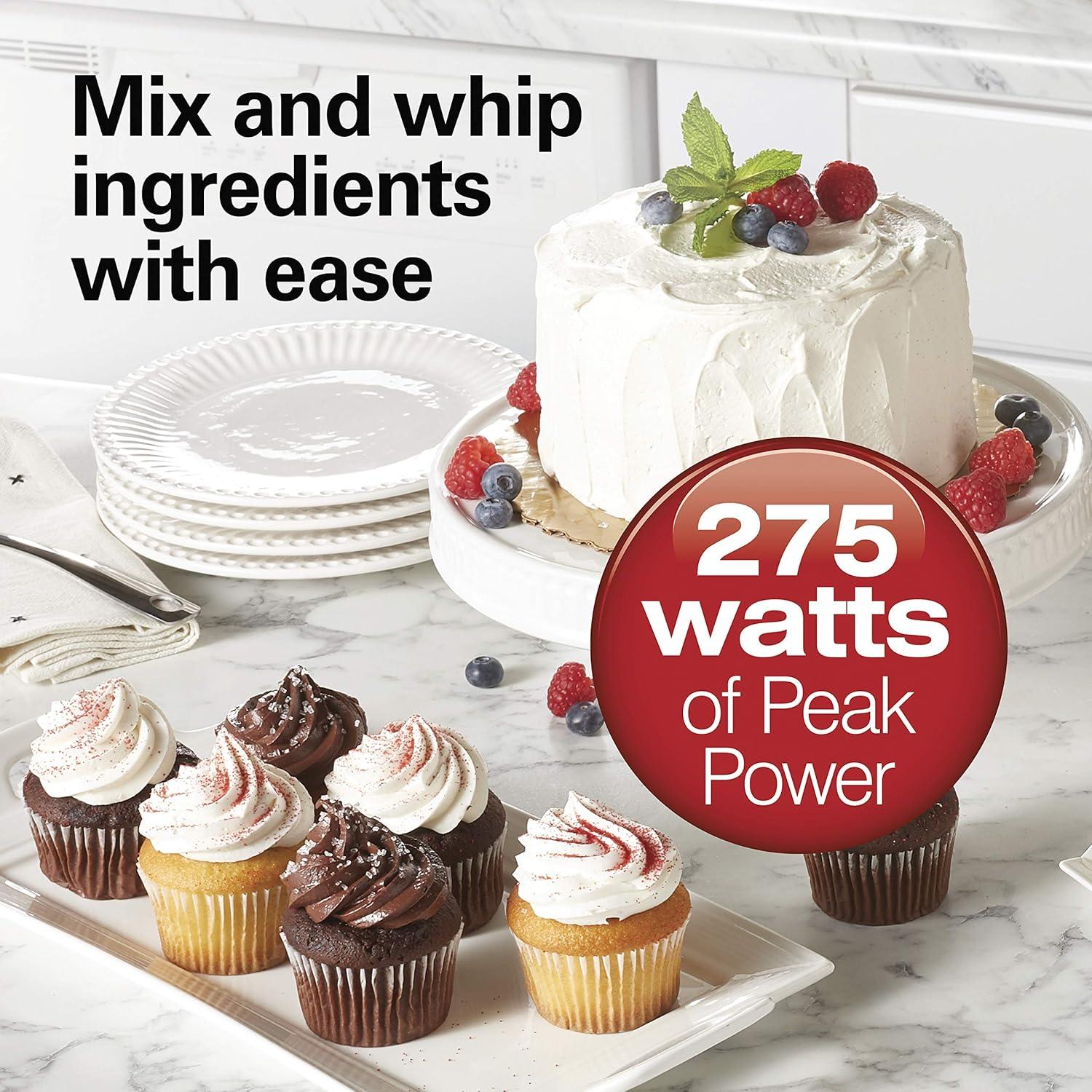 imageHamilton Beach Power Deluxe 6Speed Electric Hand Mixer with SnapOn Storage Case QuickBurst Beaters Whisk Powerful 250 Watt Motor Bowl Rest White 62695VWhite