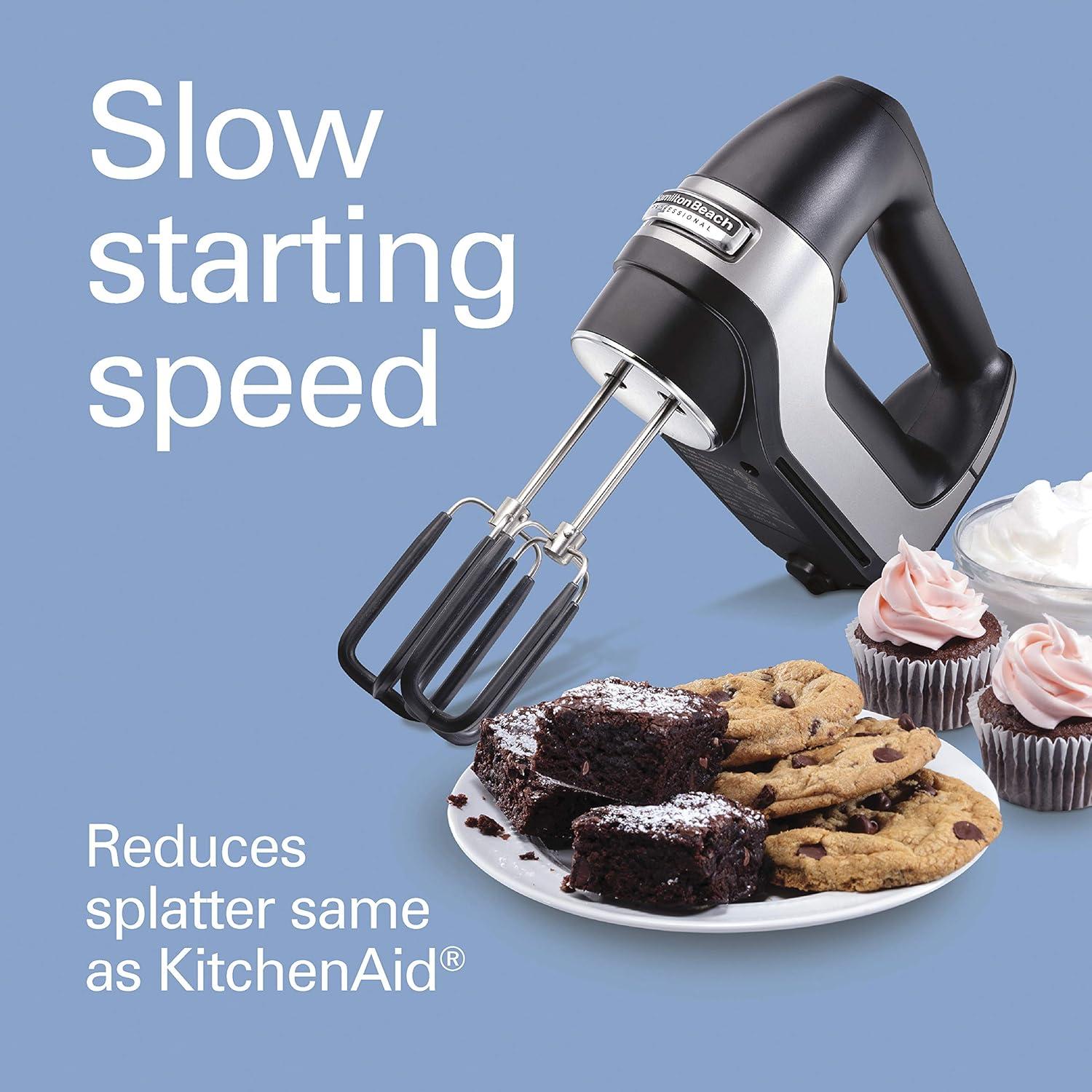 imageHamilton Beach Professional 7Speed Digital Electric Hand Mixer with HighPerformance DC Motor Slow Start SnapOn Storage Case SoftScrape Beaters Whisk Dough Hooks White 62656Matte Black