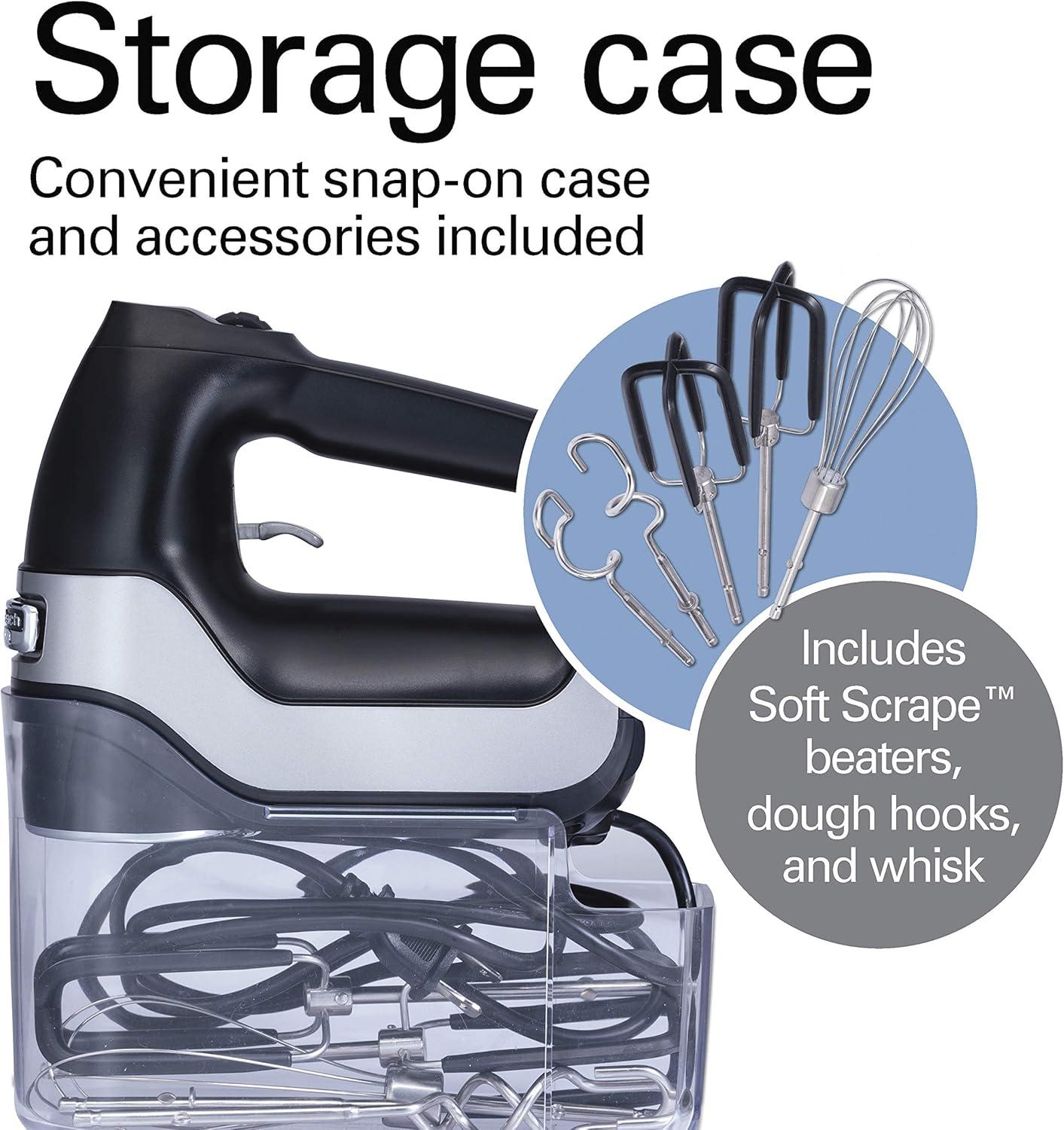 imageHamilton Beach Professional 7Speed Digital Electric Hand Mixer with HighPerformance DC Motor Slow Start SnapOn Storage Case SoftScrape Beaters Whisk Dough Hooks White 62656Matte Black