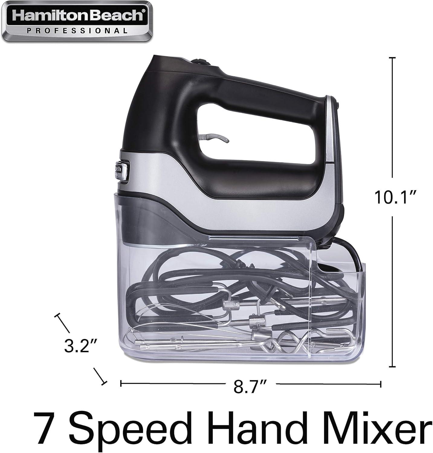 imageHamilton Beach Professional 7Speed Digital Electric Hand Mixer with HighPerformance DC Motor Slow Start SnapOn Storage Case SoftScrape Beaters Whisk Dough Hooks White 62656Matte Black