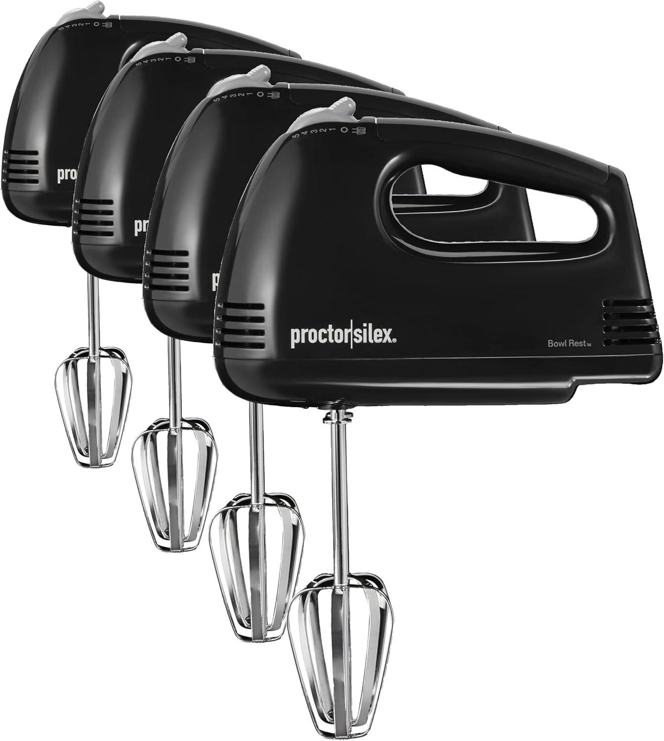 imageProctor Silex Easy Mix 5Speed Electric Hand Mixer with Bowl Rest Compact and Lightweight 100 Watts of Peak Power Black 62507PSBlack