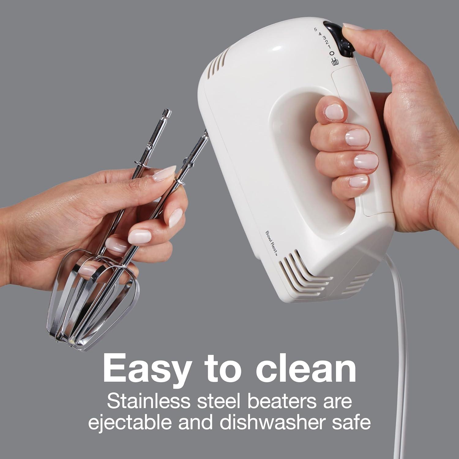 imageProctor Silex Easy Mix 5Speed Electric Hand Mixer with Bowl Rest Compact and Lightweight 100 Watts of Peak Power Black 62507PSWhite