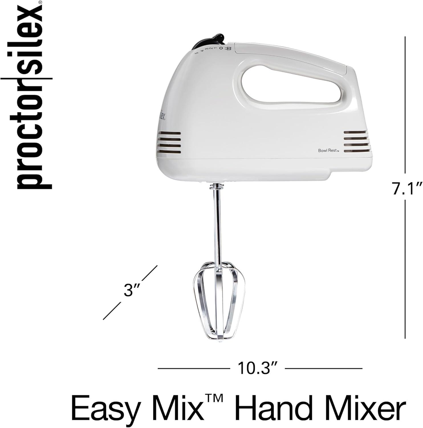 imageProctor Silex Easy Mix 5Speed Electric Hand Mixer with Bowl Rest Compact and Lightweight 100 Watts of Peak Power Black 62507PSWhite
