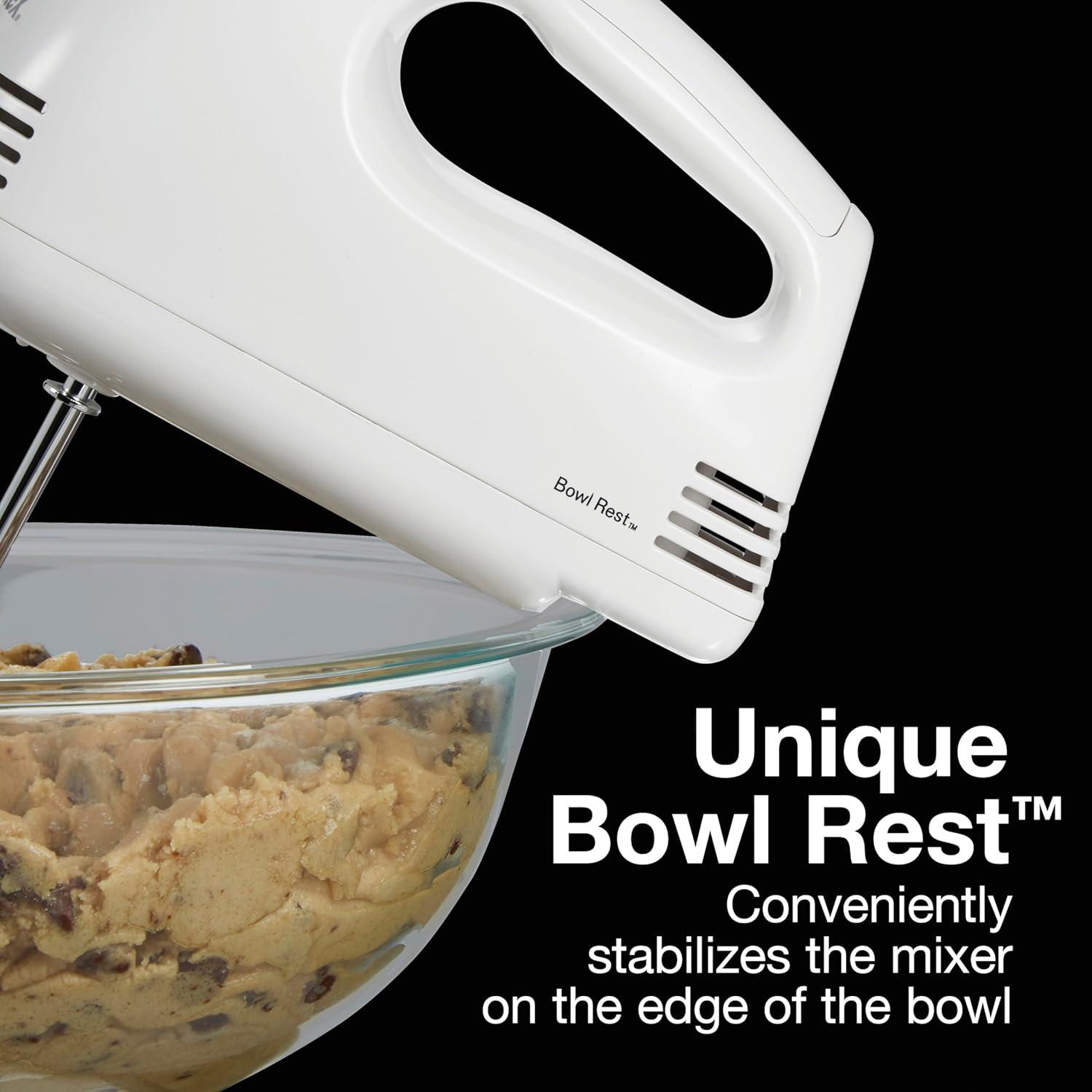 imageProctor Silex Easy Mix 5Speed Electric Hand Mixer with Bowl Rest Compact and Lightweight 100 Watts of Peak Power Black 62507PSWhite