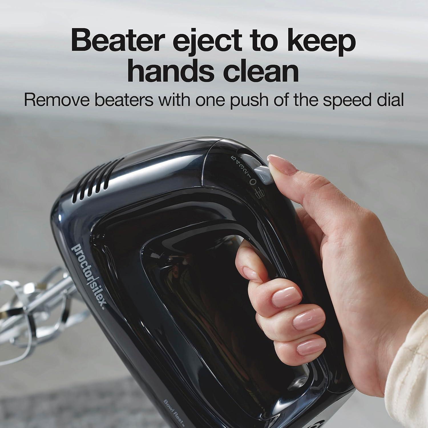 imageProctor Silex Easy Mix 5Speed Electric Hand Mixer with Bowl Rest Compact and Lightweight 215 Watts of Peak Power Storage Case Black 62512Black