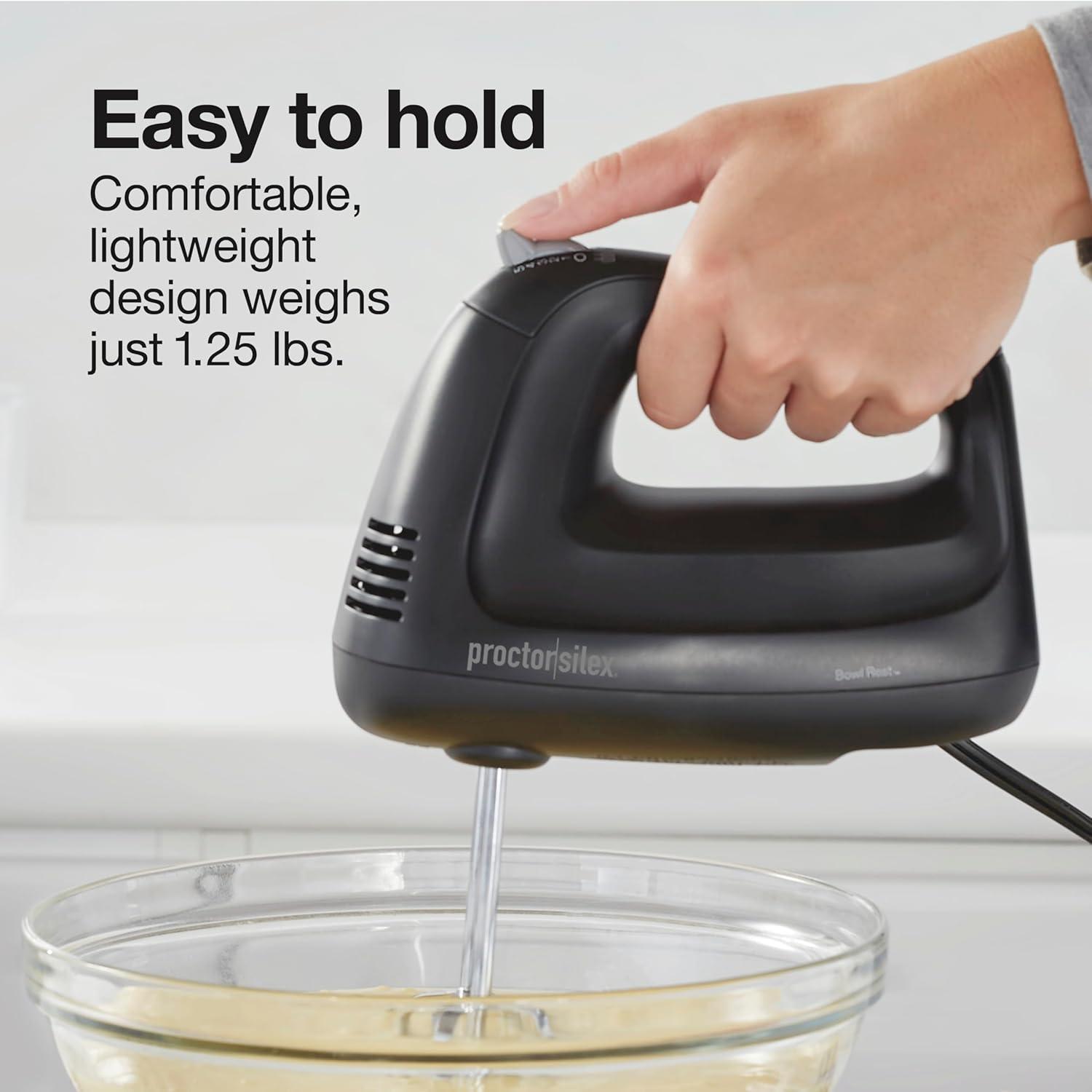 imageProctor Silex Easy Mix 5Speed Electric Hand Mixer with Bowl Rest Compact and Lightweight 215 Watts of Peak Power Storage Case Black 62512Black